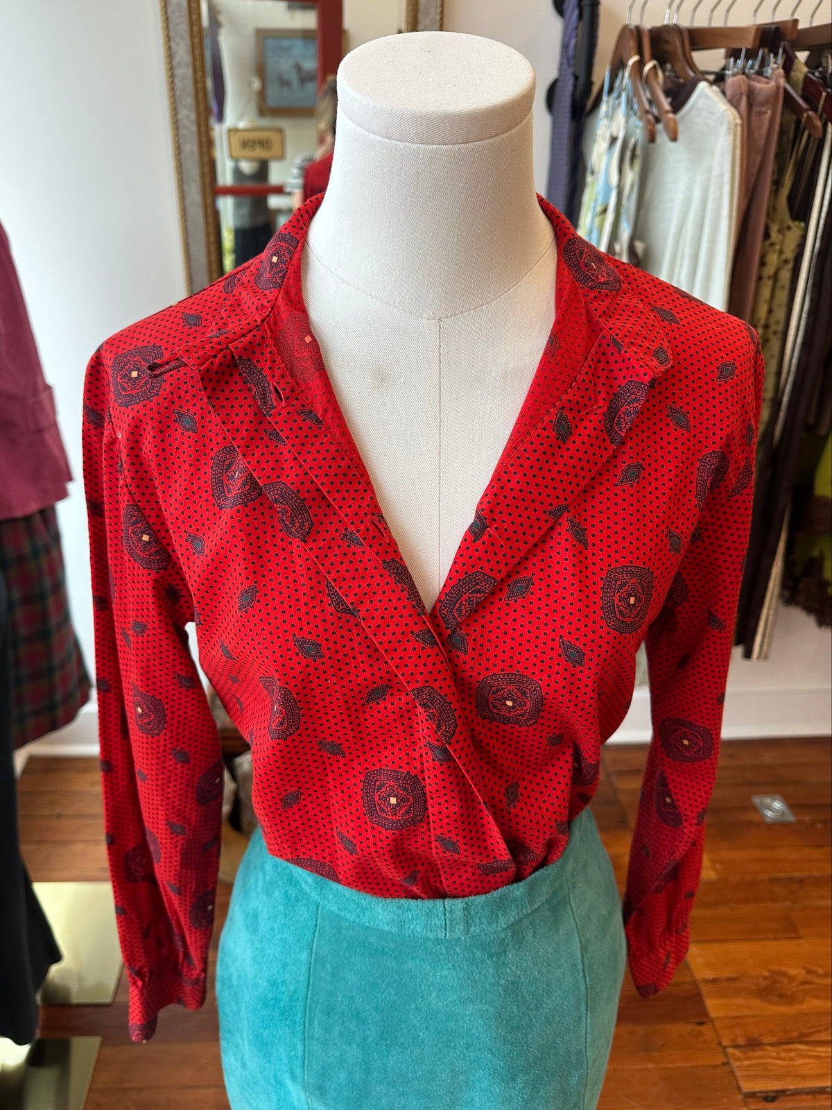 70's/80's Printed Blouse - XS/SMALL