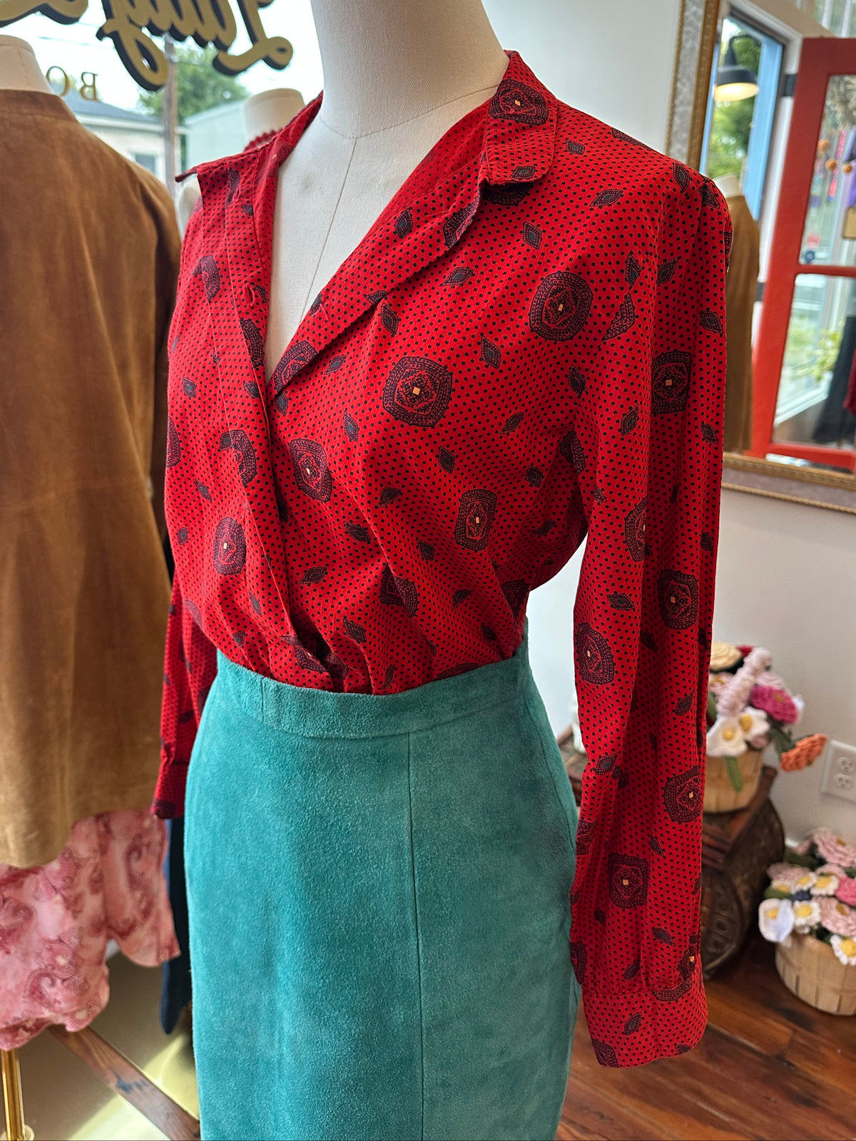 70's/80's Printed Blouse - XS/SMALL