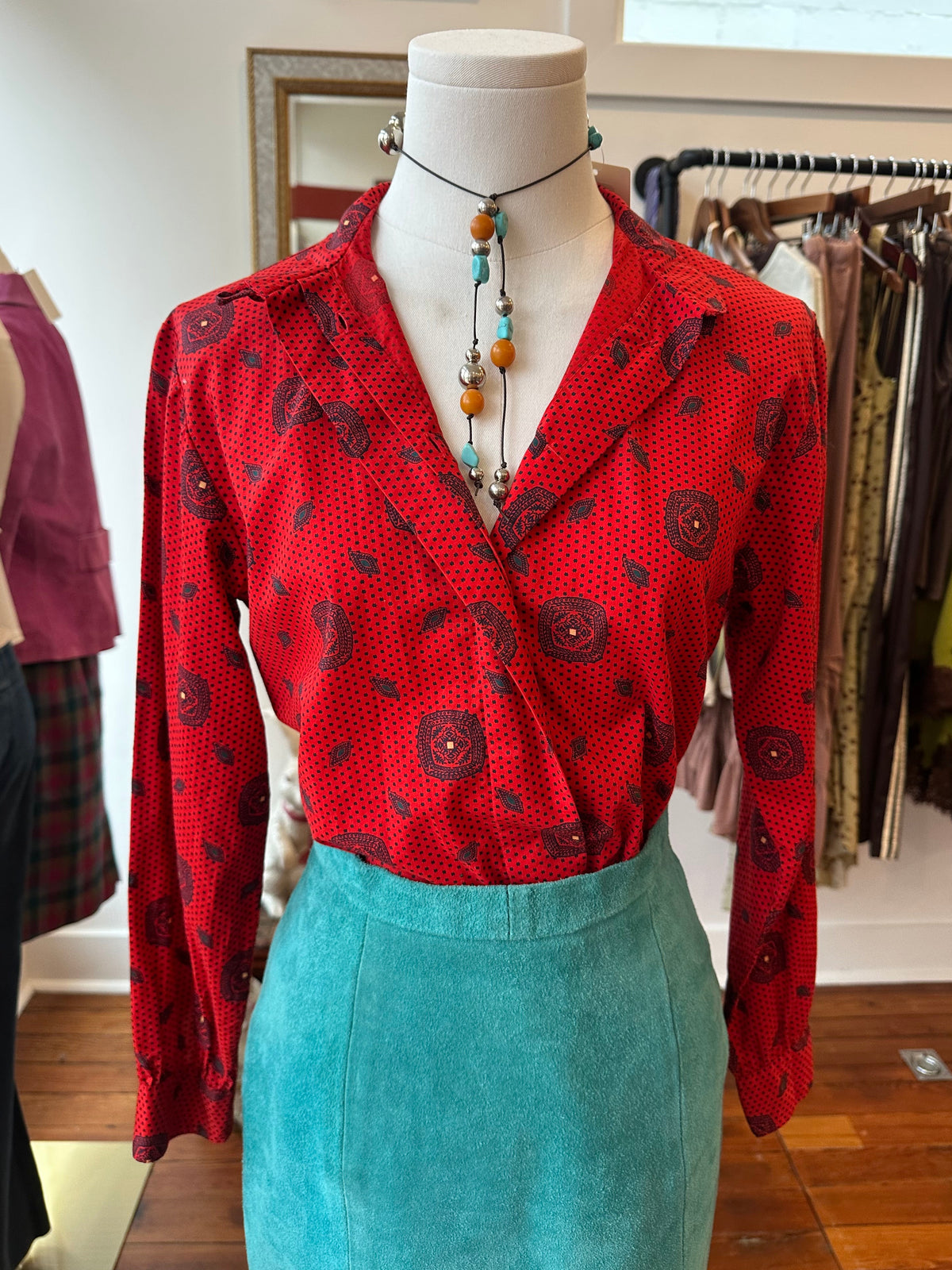 70's/80's Printed Blouse - XS/SMALL