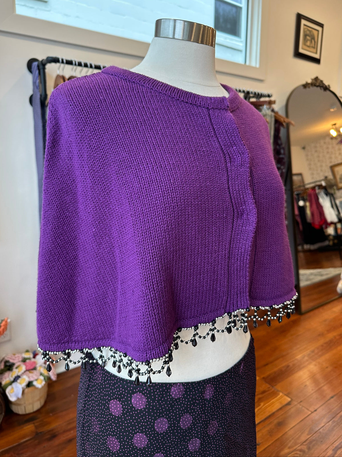 Witchy Purple Jeweled Poncho - LARGE