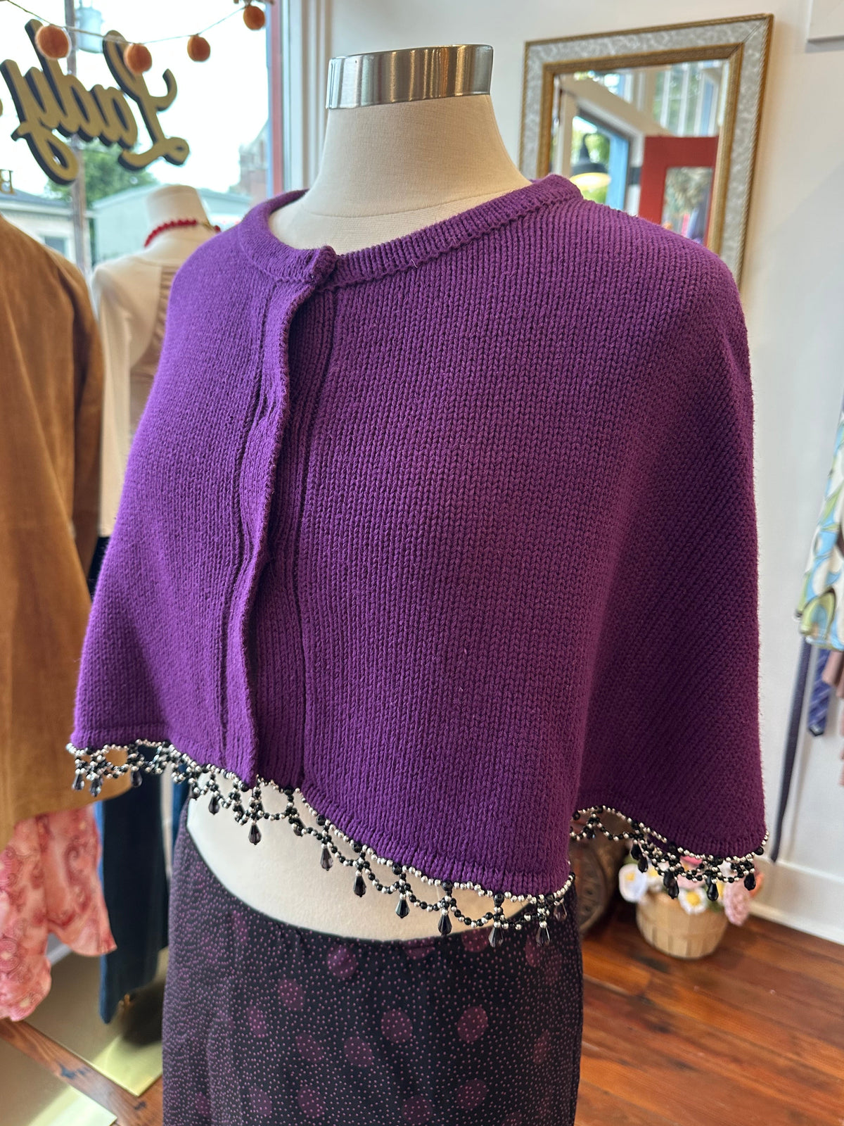 Witchy Purple Jeweled Poncho - LARGE