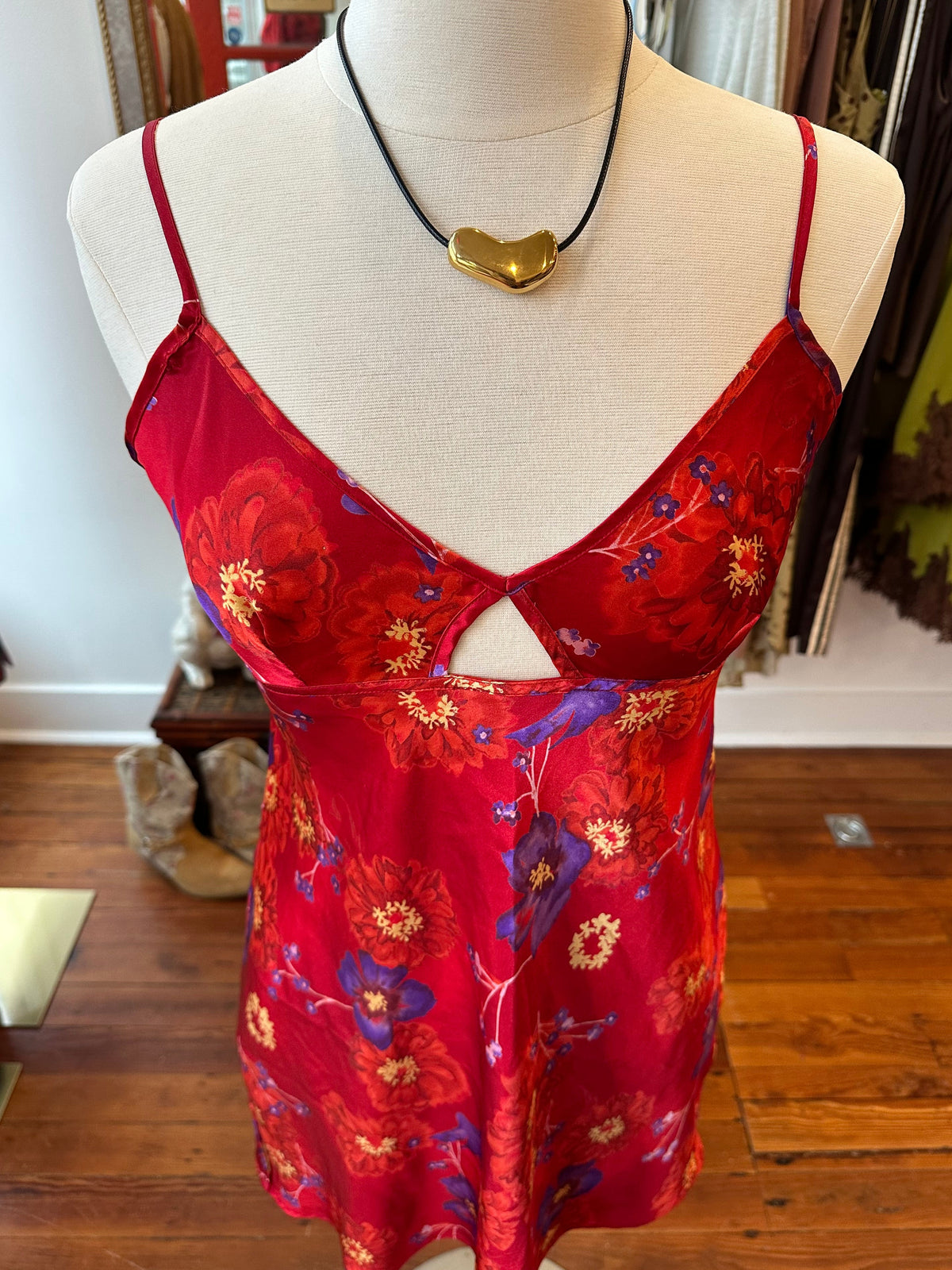 90's/Y2K Red Floral Slip Dress - SMALL