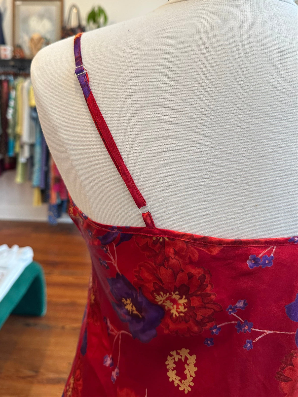 90's/Y2K Red Floral Slip Dress - SMALL