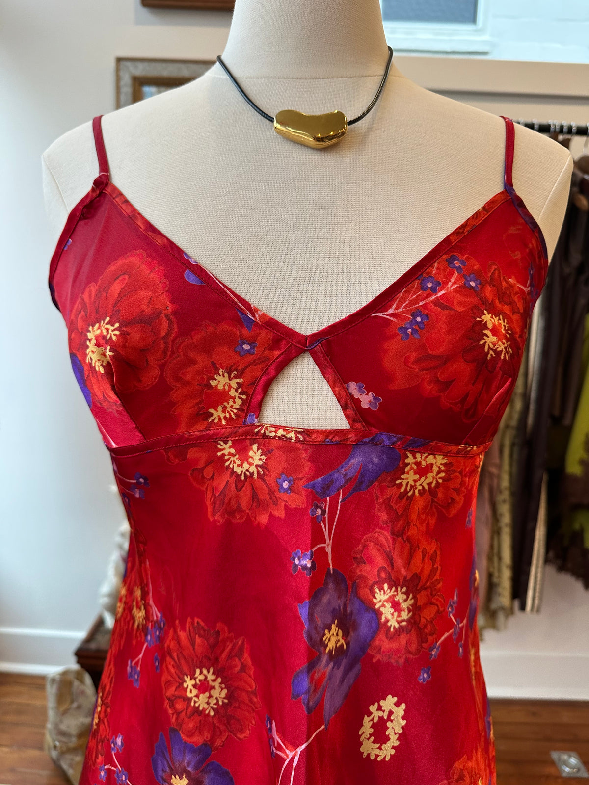 90's/Y2K Red Floral Slip Dress - SMALL