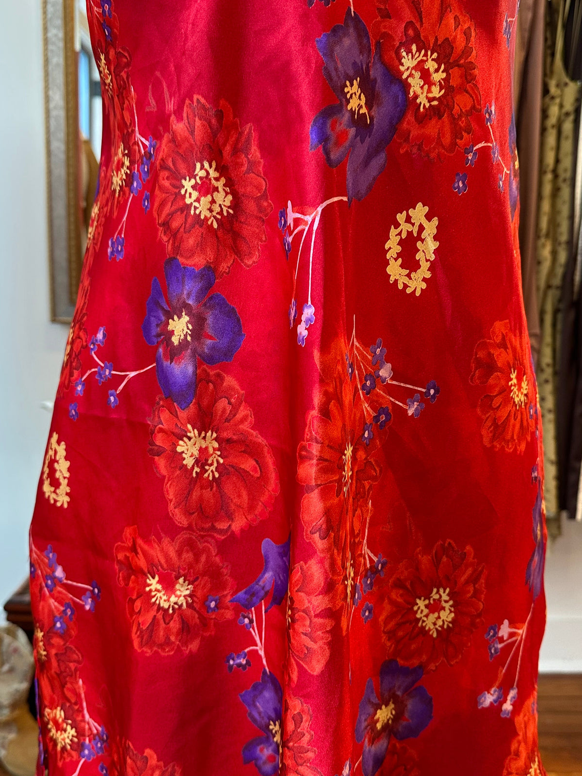 90's/Y2K Red Floral Slip Dress - SMALL