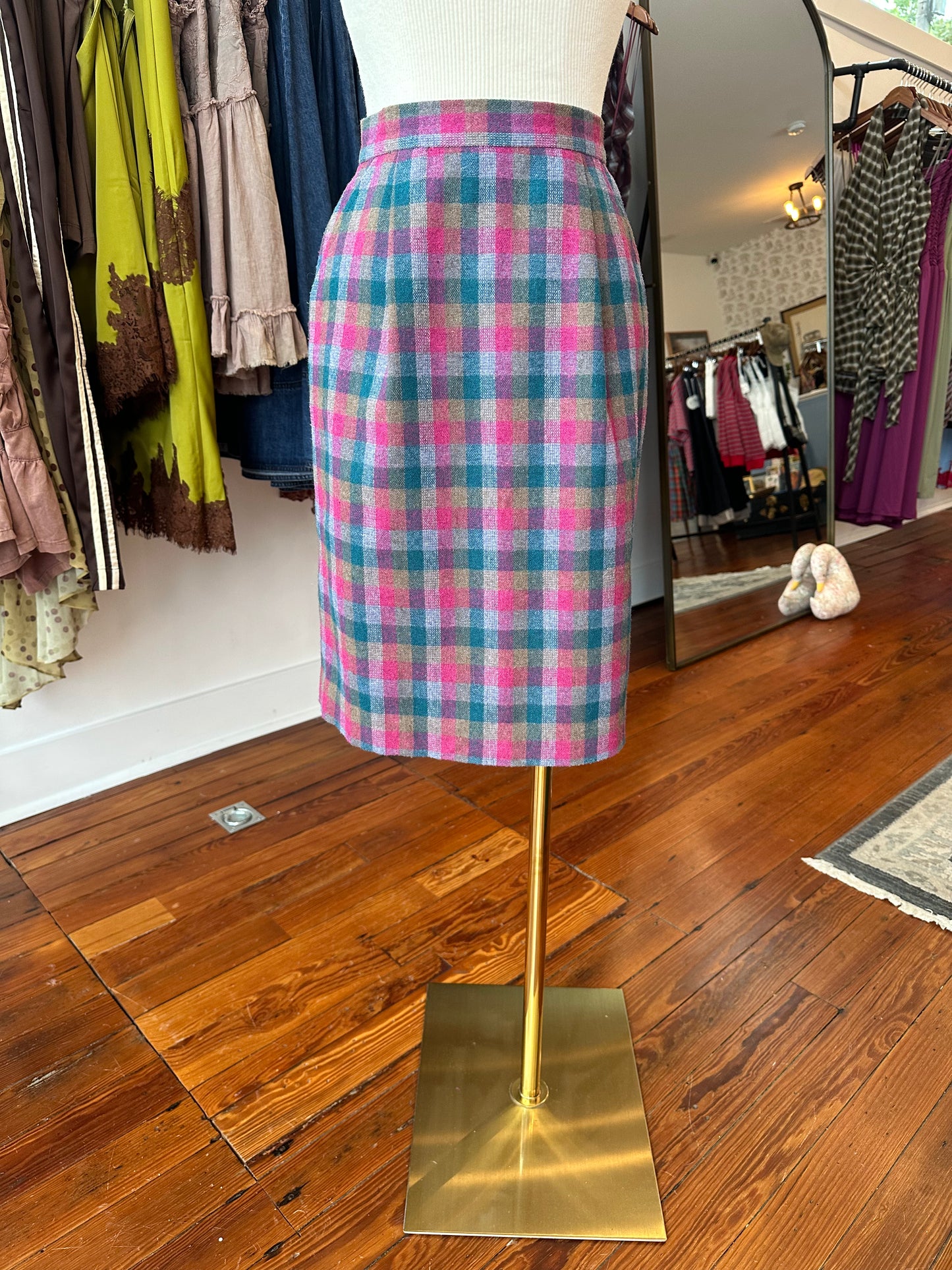 Vtg Handmade Wool Plaid Pencil Skirt - XS