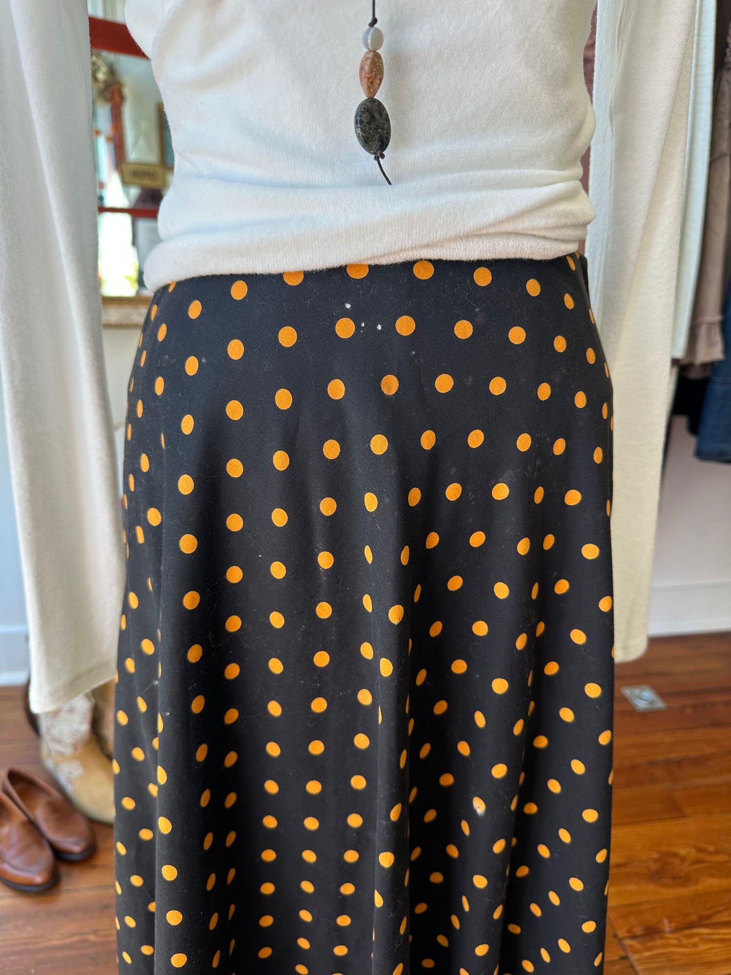 40's/50's Orange & Black Dot Skirt - XS