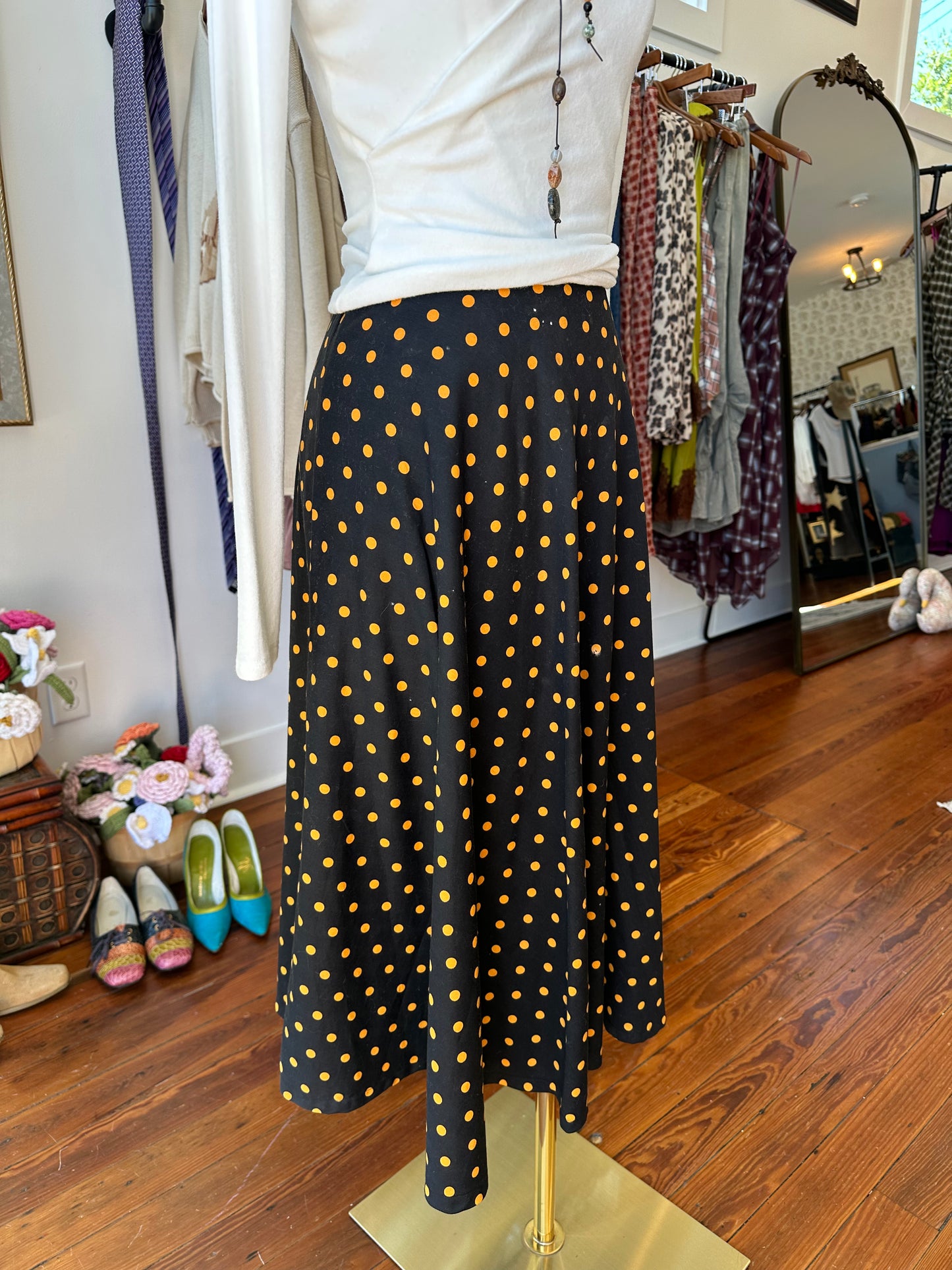 40's/50's Orange & Black Dot Skirt - XS