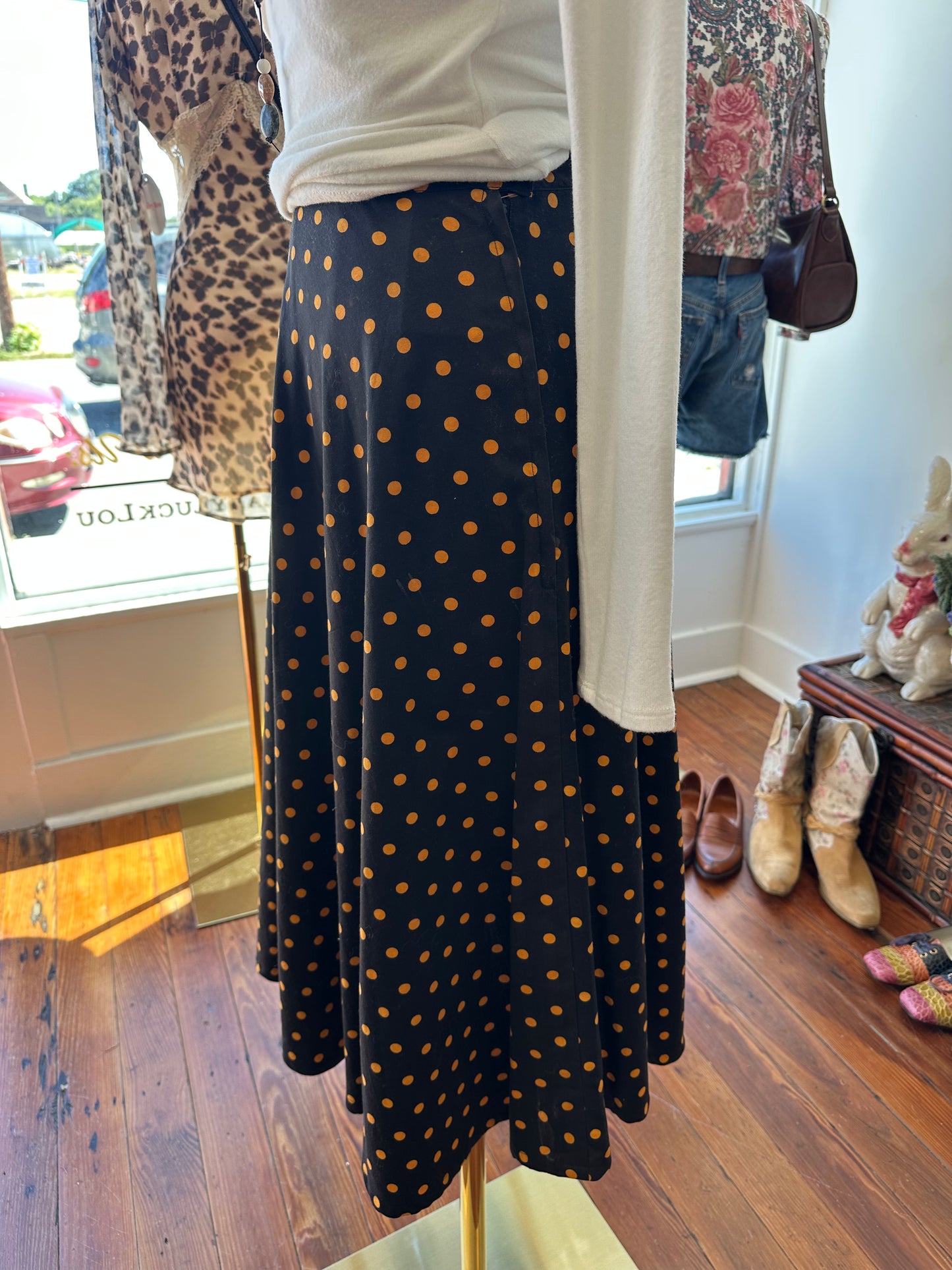 40's/50's Orange & Black Dot Skirt - XS