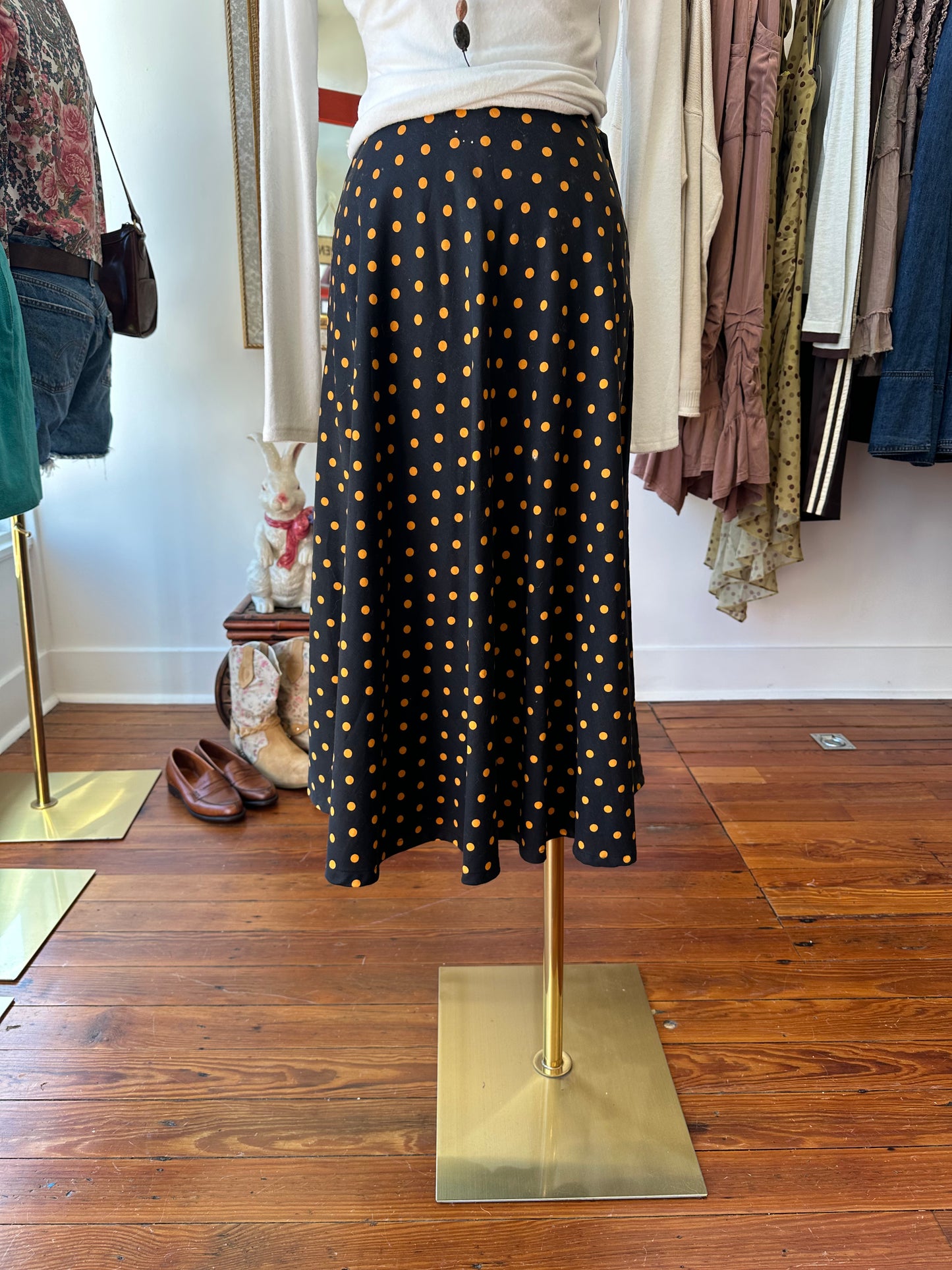 40's/50's Orange & Black Dot Skirt - XS