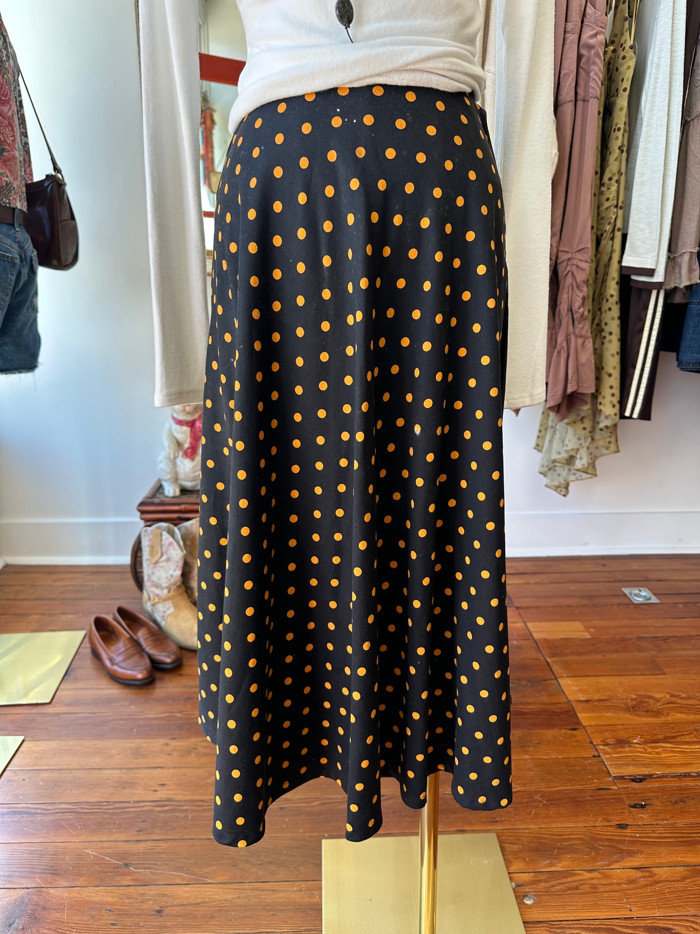 40's/50's Orange & Black Dot Skirt - XS