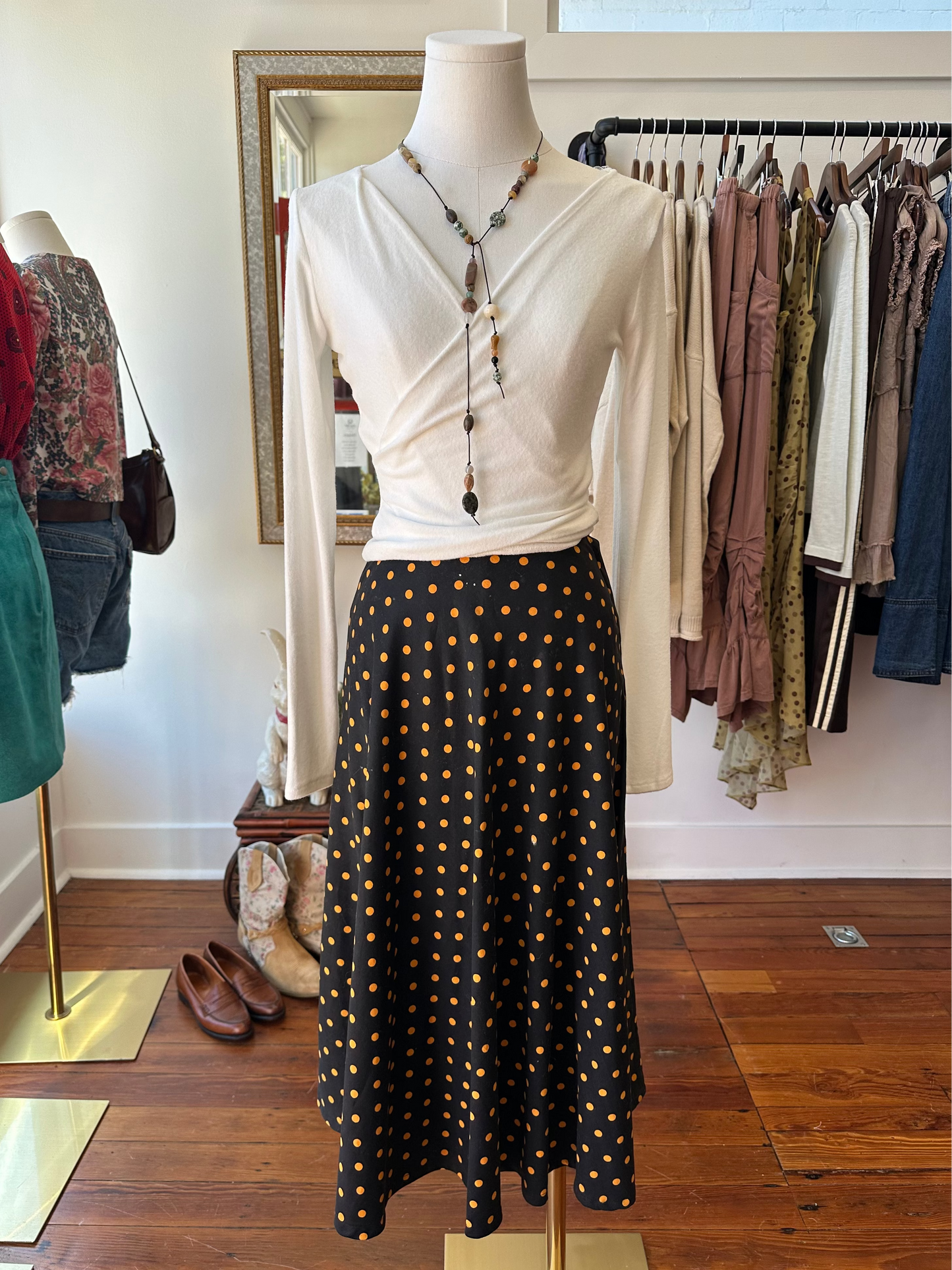 40's/50's Orange & Black Dot Skirt - XS