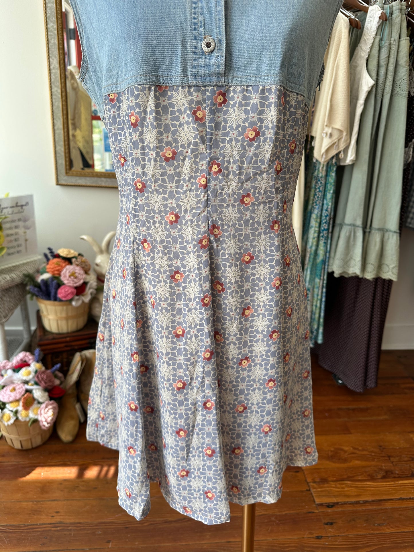 90's Jean & Chiffon Mini Dress - SMALL