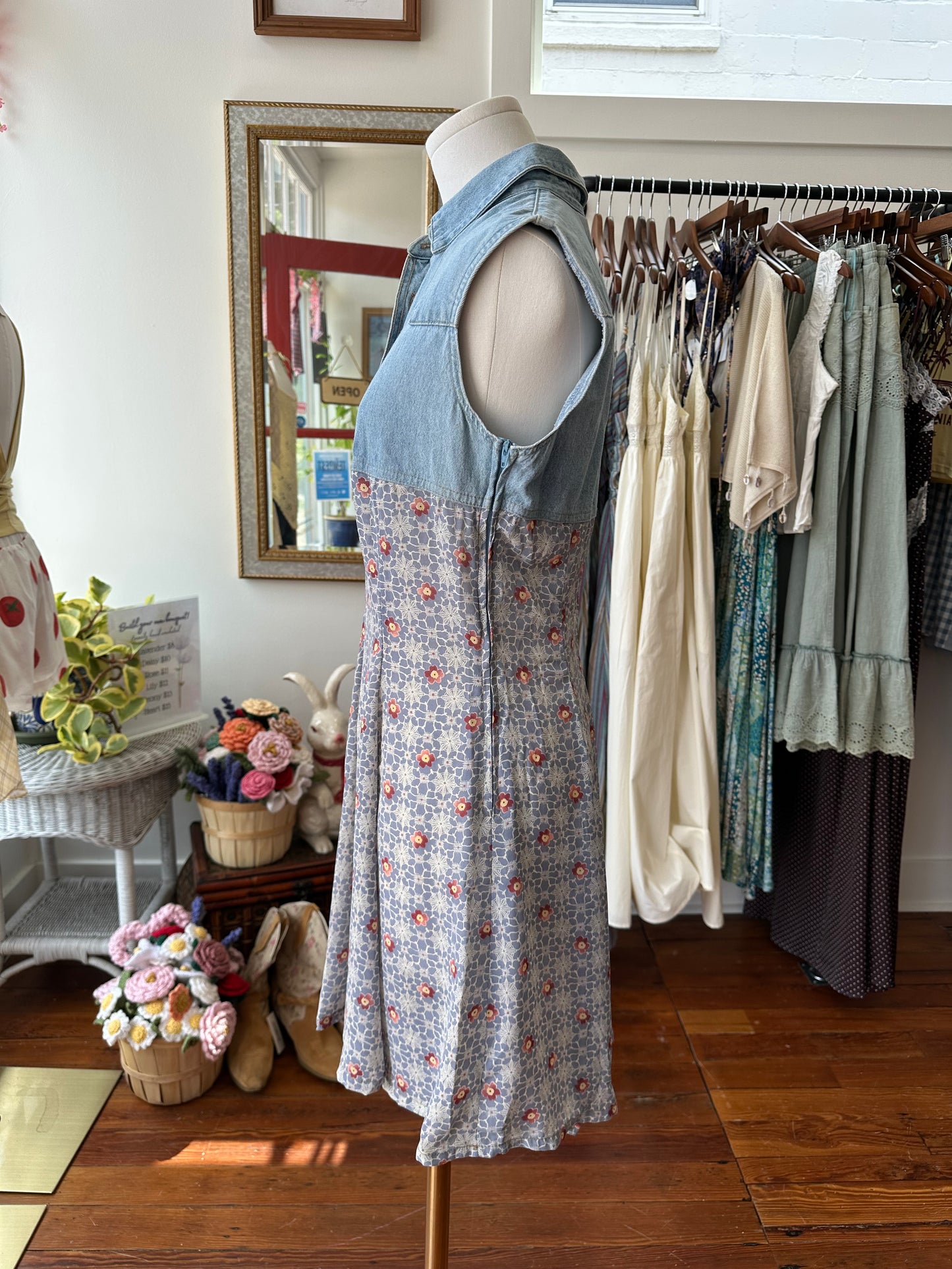 90's Jean & Chiffon Mini Dress - SMALL