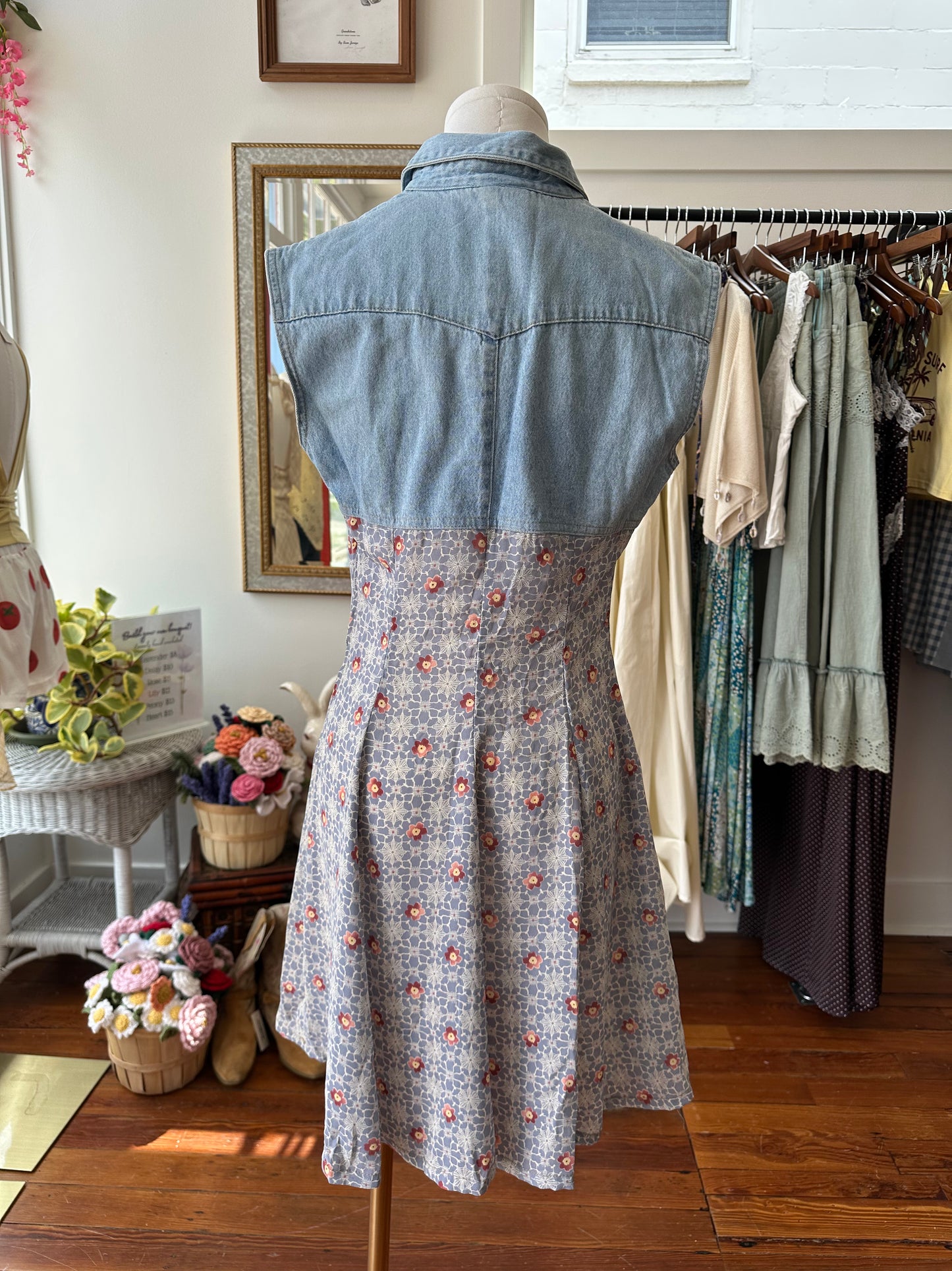 90's Jean & Chiffon Mini Dress - SMALL