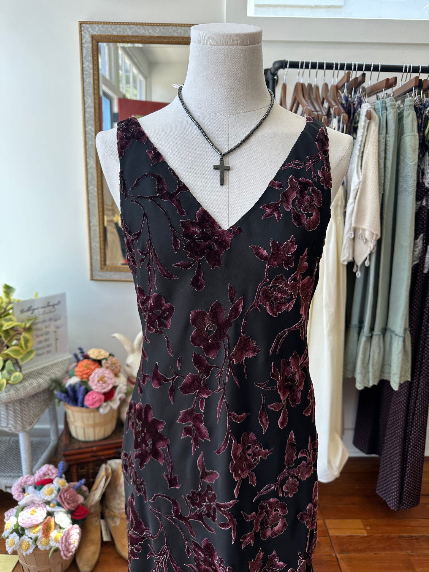 90's Burnout Velvet Midi Dress - Size 6