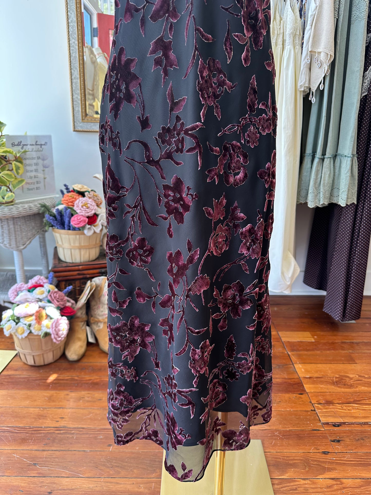 90's Burnout Velvet Midi Dress - Size 6