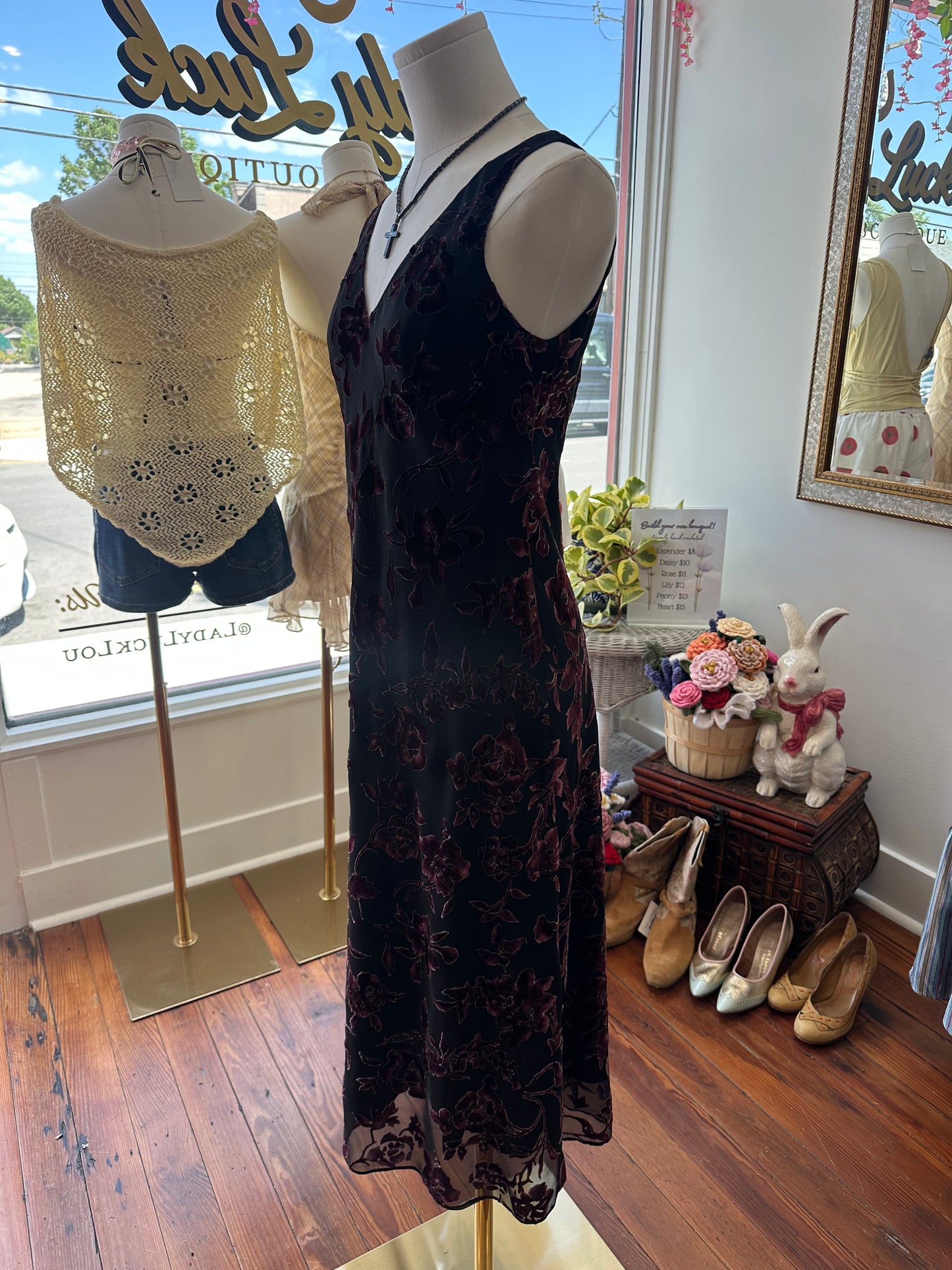 90's Burnout Velvet Midi Dress - Size 6