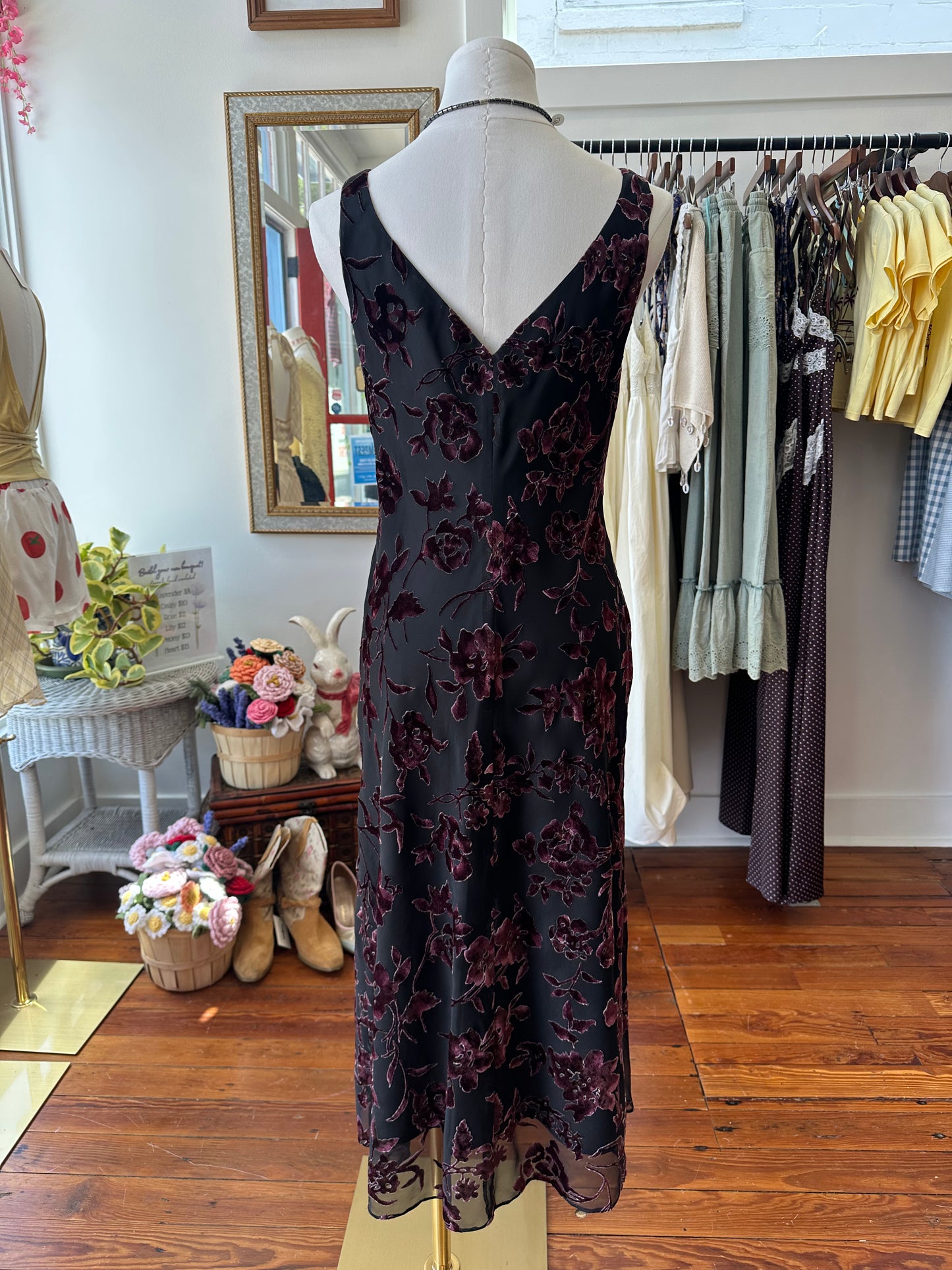 90's Burnout Velvet Midi Dress - Size 6