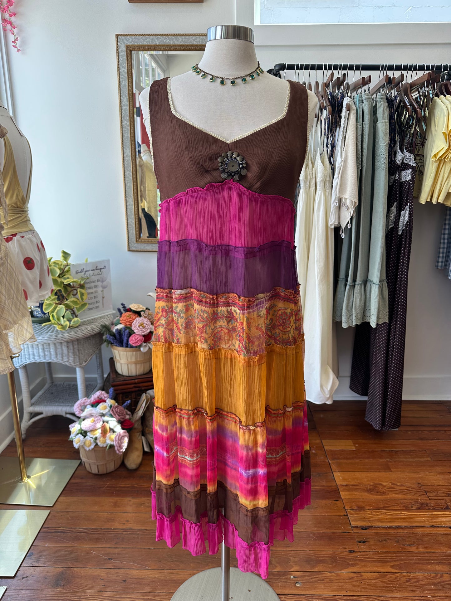 90's/Y2K Boho Silk Dress - Size 12