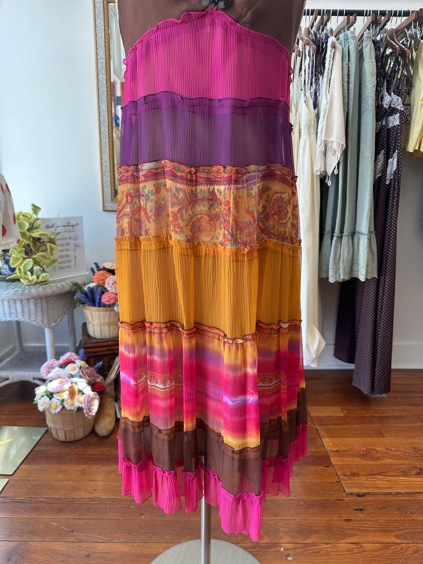 90's/Y2K Boho Silk Dress - Size 12
