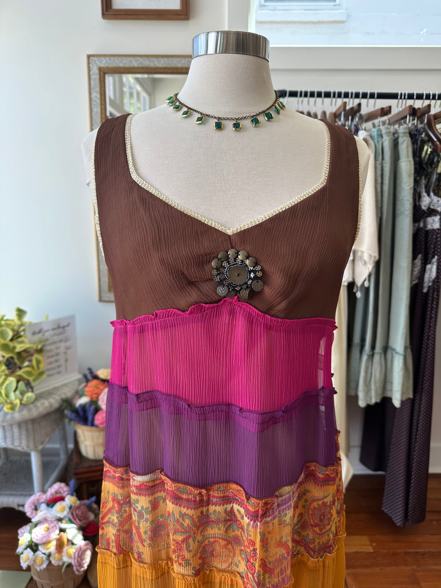 90's/Y2K Boho Silk Dress - Size 12