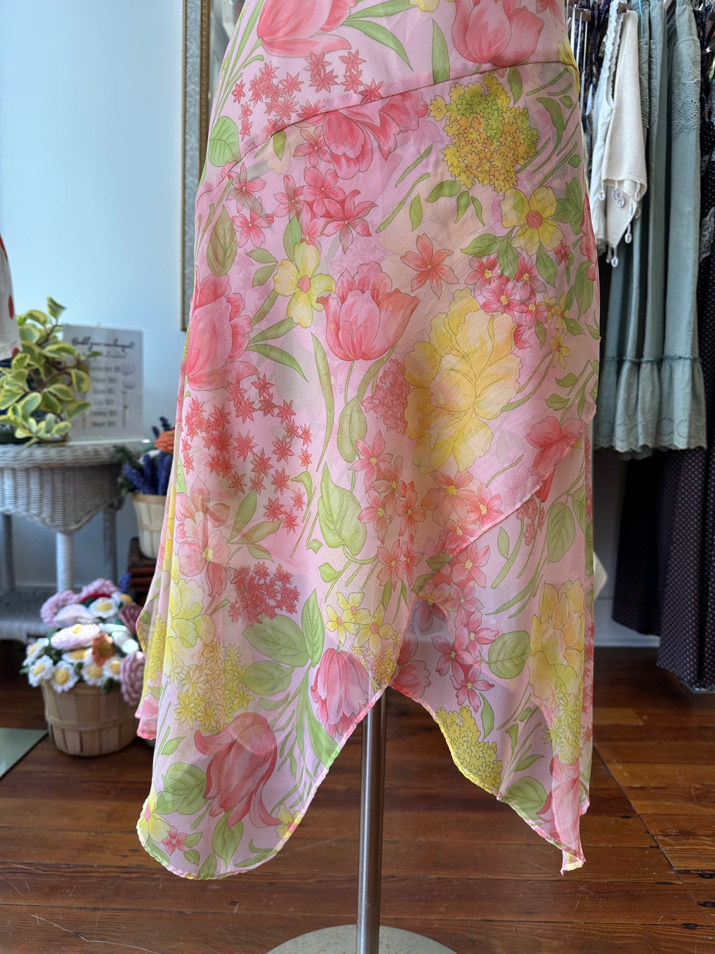 90's Pink/Yellow Midi Dress - Size 9/10
