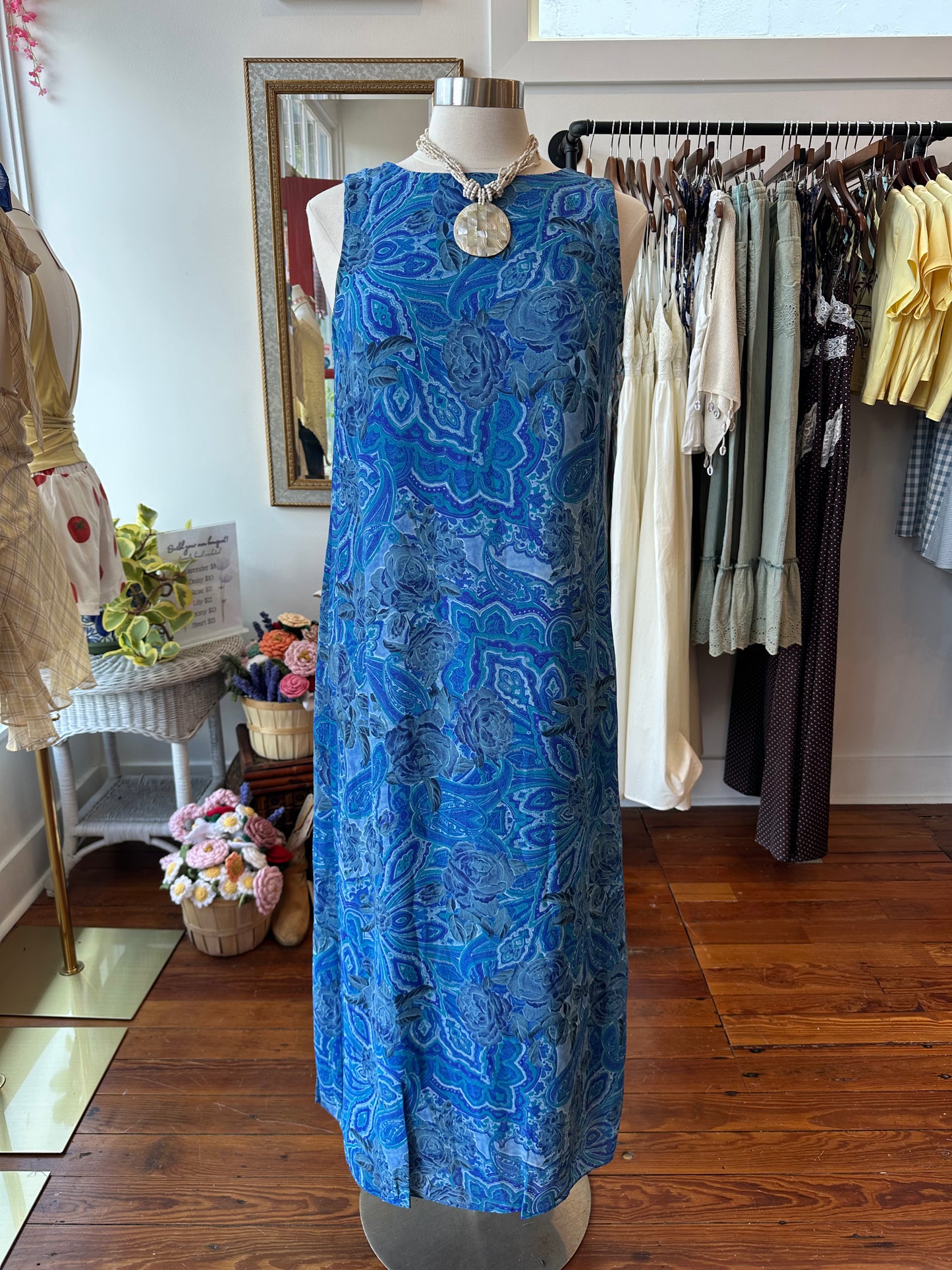 90's Blue Paisley Maxi Dress - MEDIUM