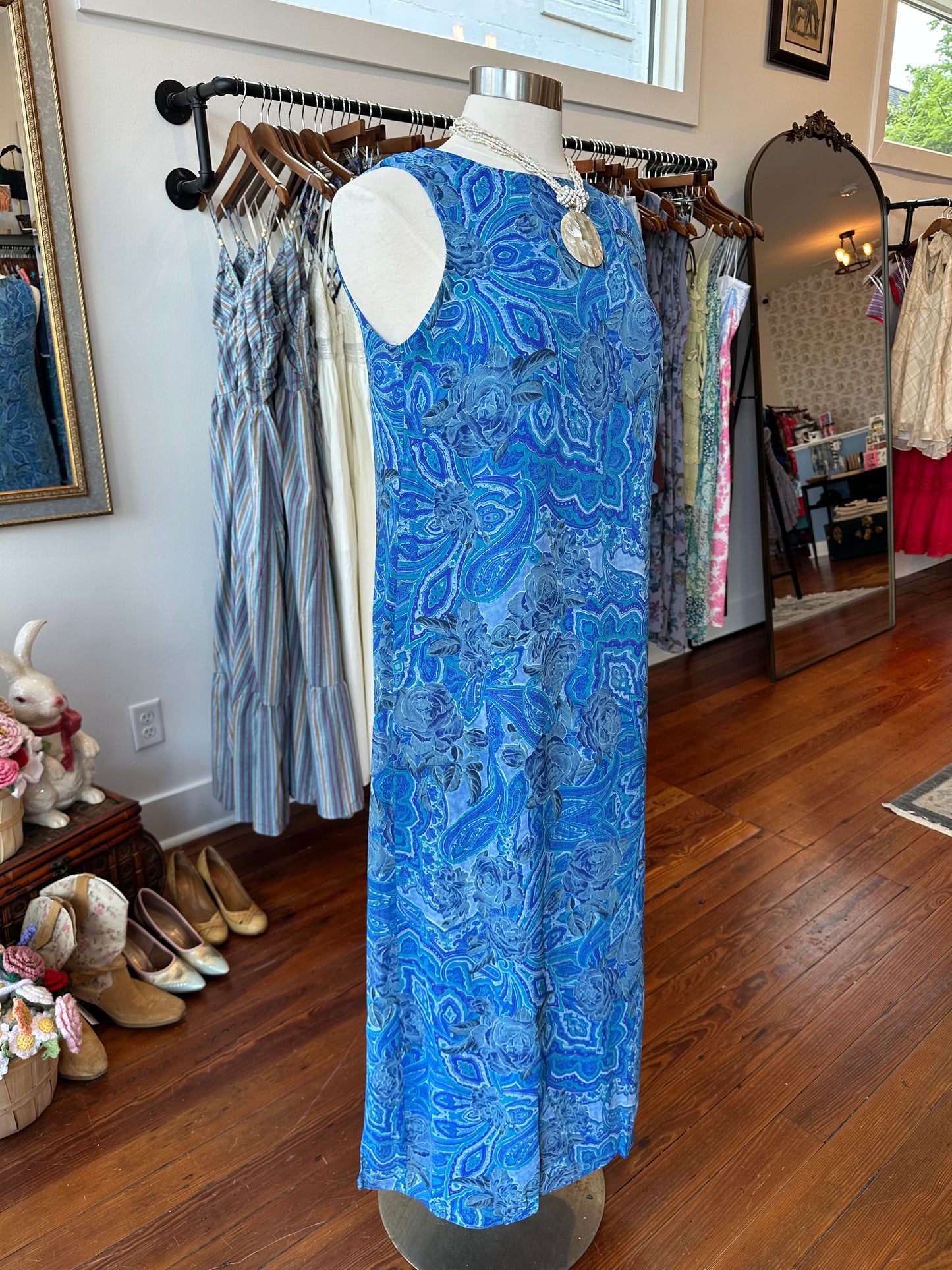 90's Blue Paisley Maxi Dress - MEDIUM
