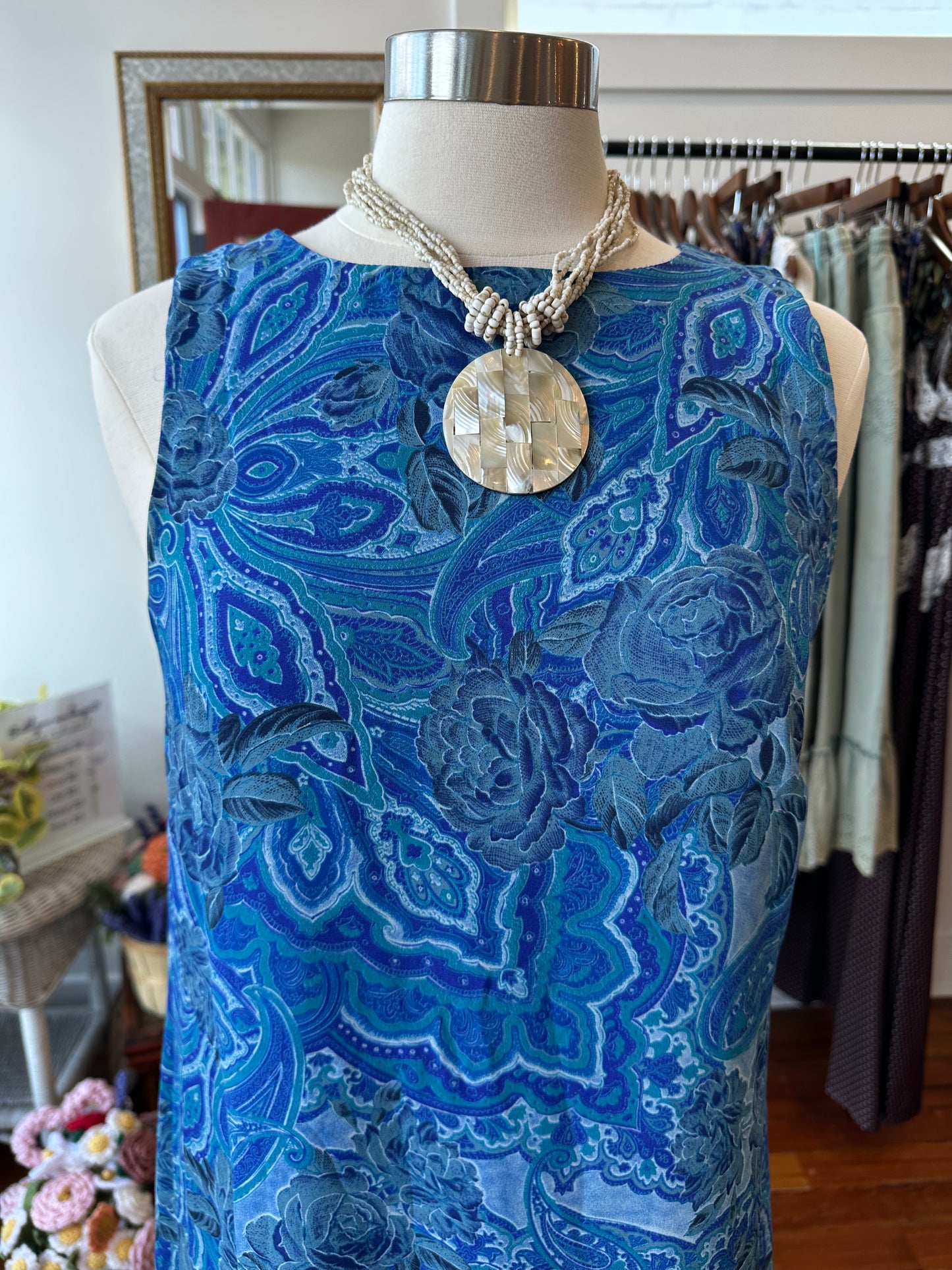 90's Blue Paisley Maxi Dress - MEDIUM
