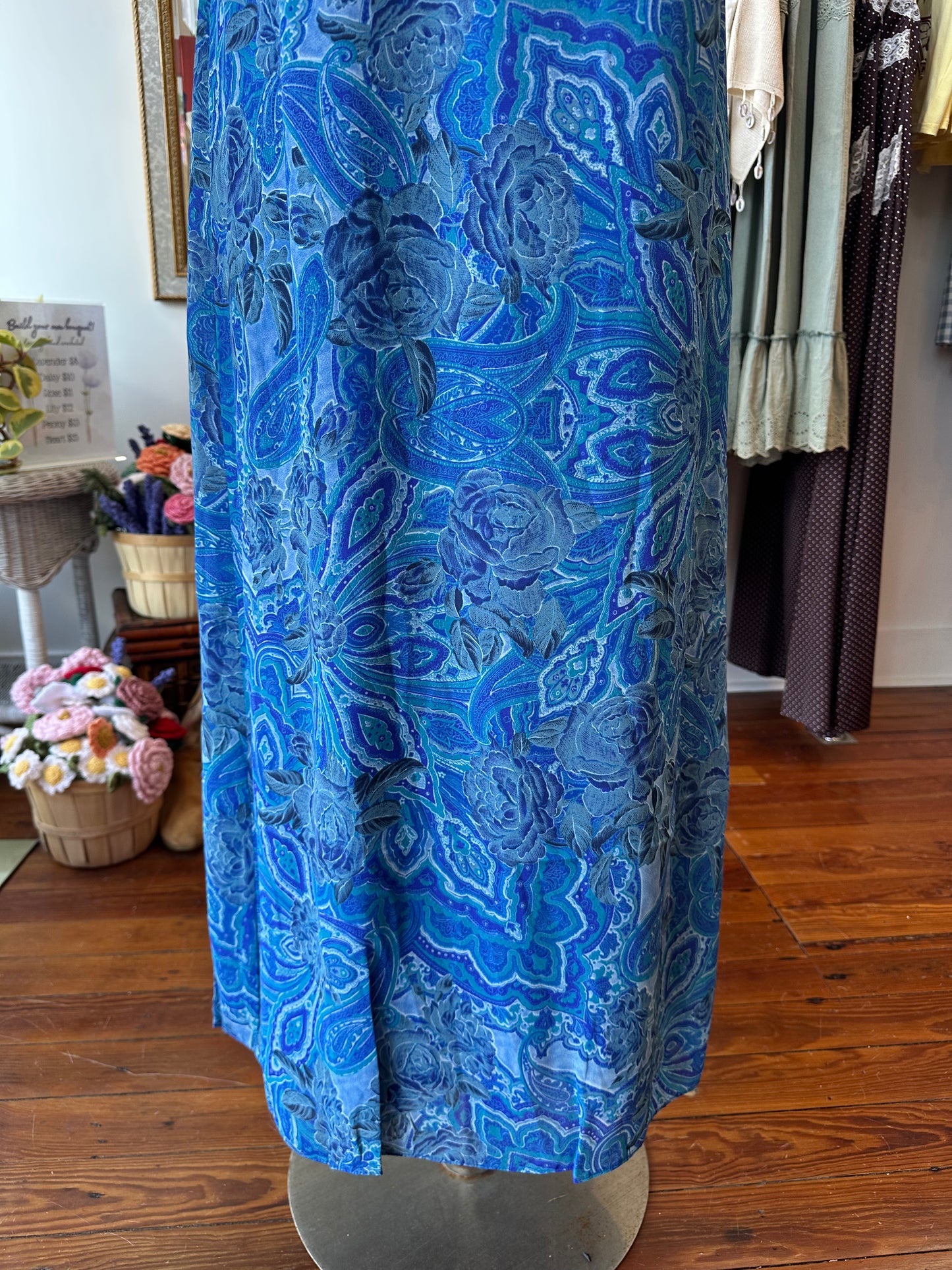 90's Blue Paisley Maxi Dress - MEDIUM