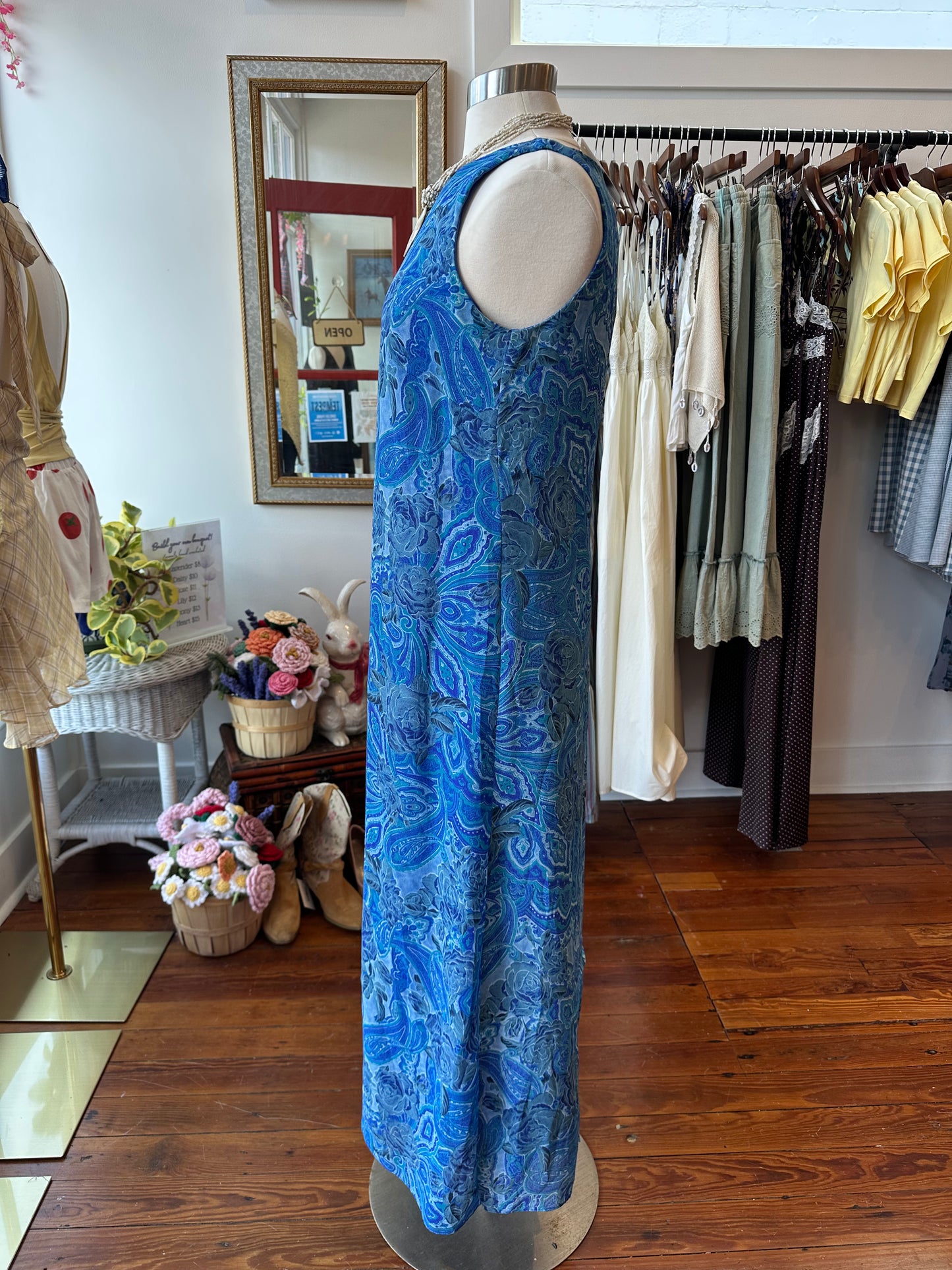 90's Blue Paisley Maxi Dress - MEDIUM