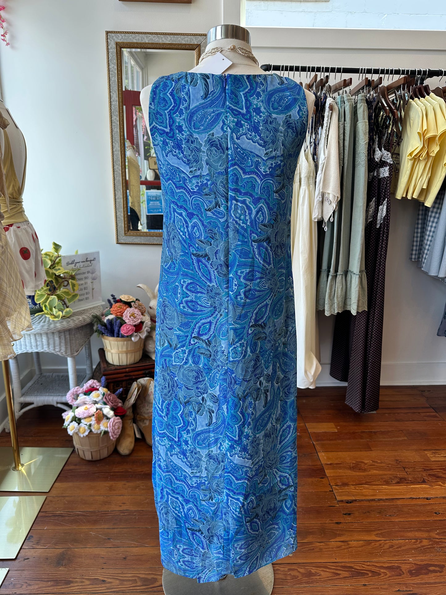90's Blue Paisley Maxi Dress - MEDIUM