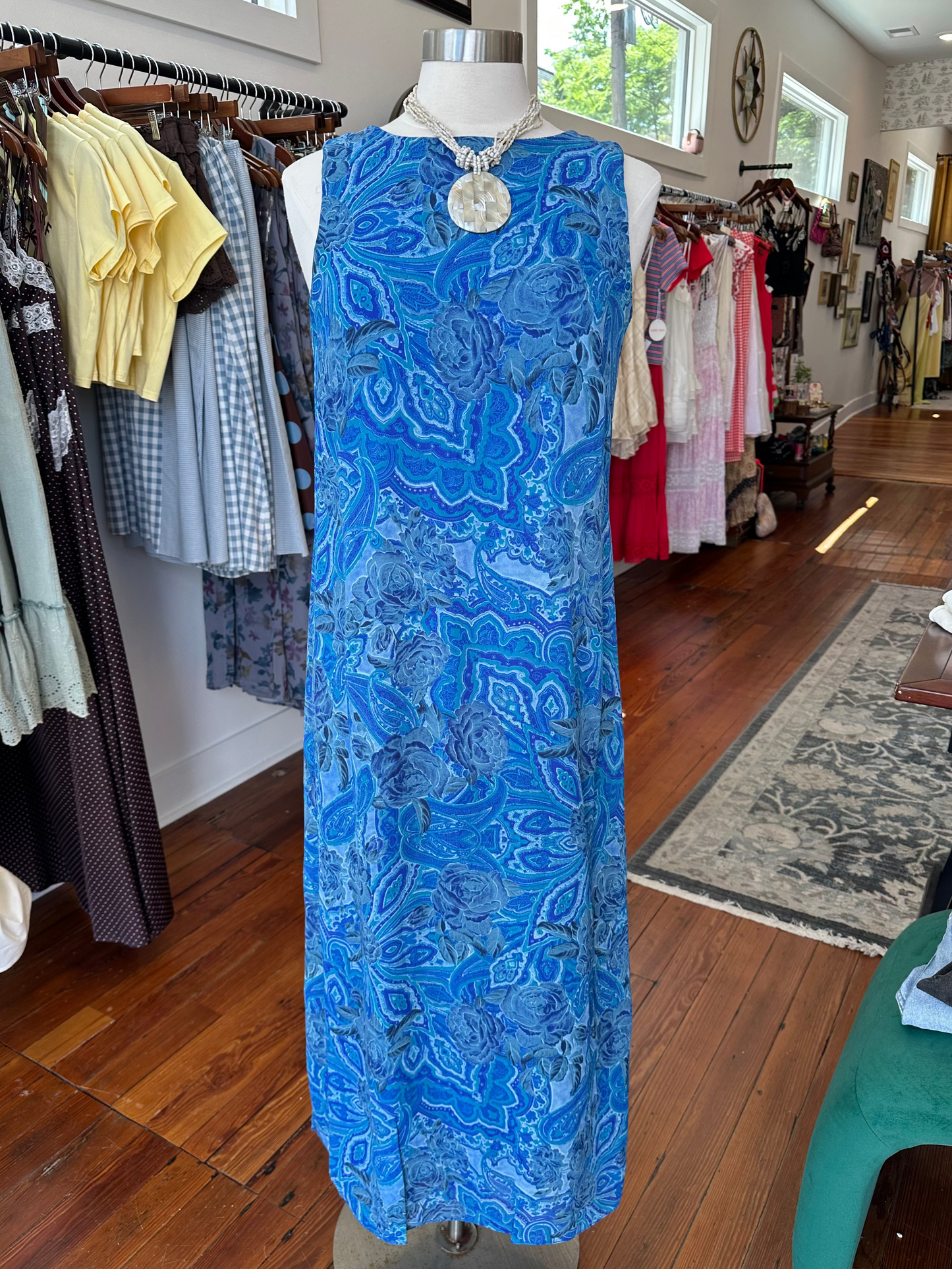 90's Blue Paisley Maxi Dress - MEDIUM