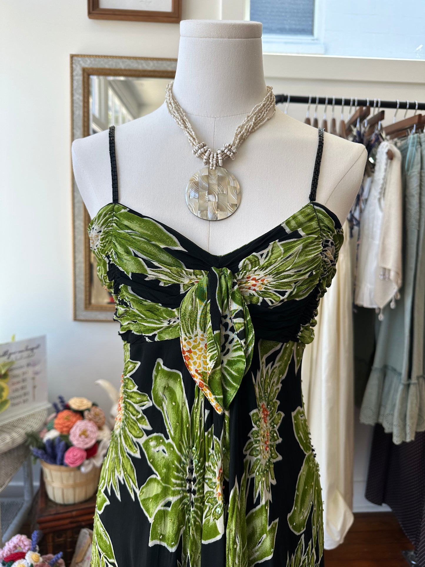 Y2K Beaded Tropical Midi Dress- X SMALL