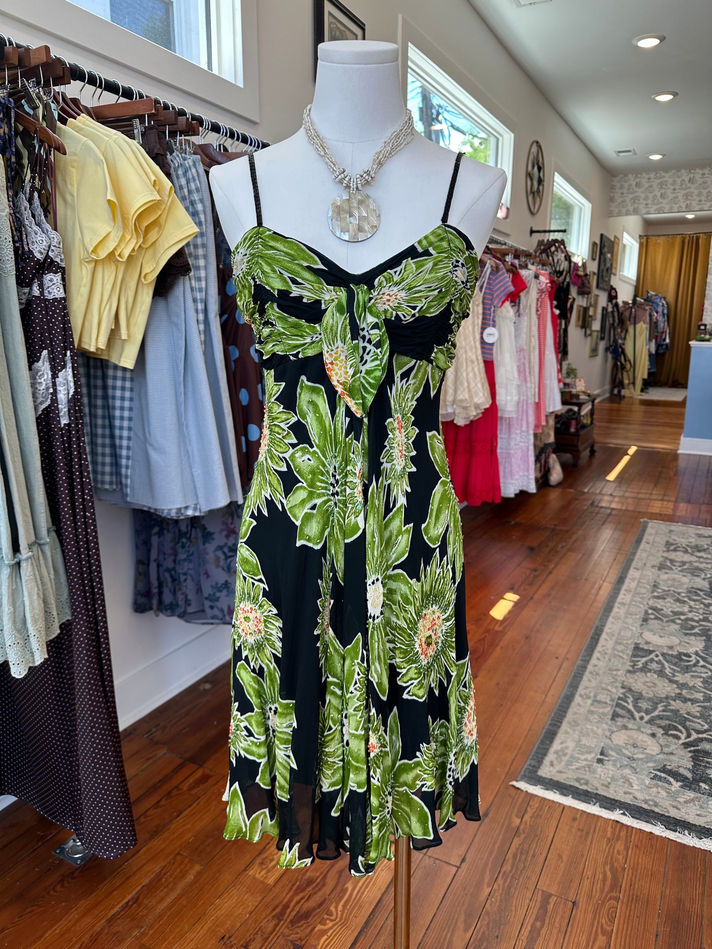 Y2K Beaded Tropical Midi Dress- X SMALL