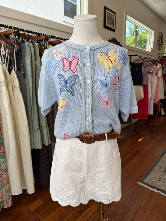 90's Quilted Butterfly Cardi - SMALL