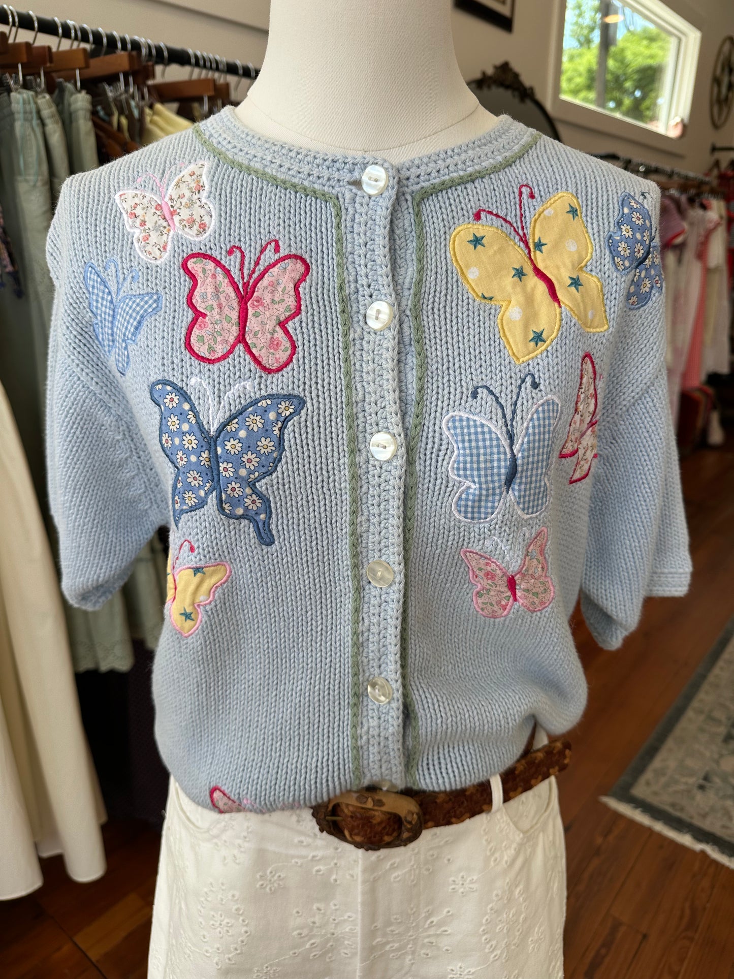 90's Quilted Butterfly Cardi - SMALL