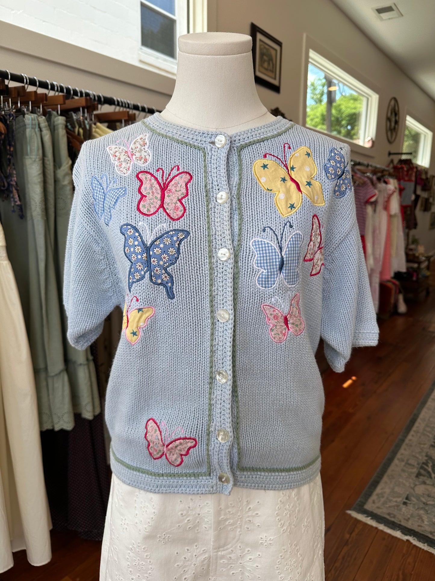 90's Quilted Butterfly Cardi - SMALL
