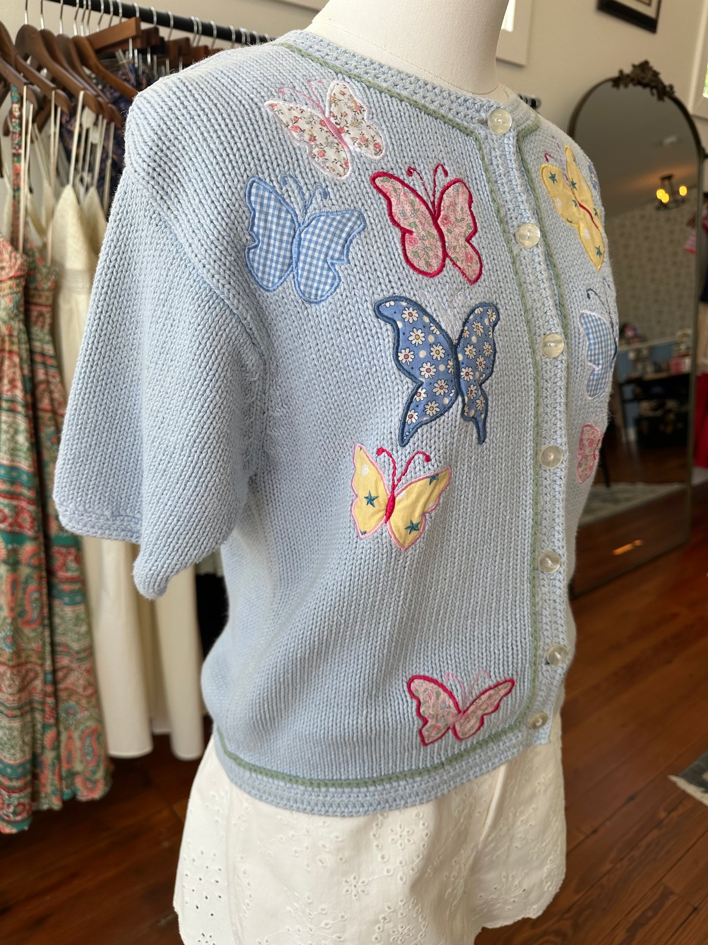 90's Quilted Butterfly Cardi - SMALL