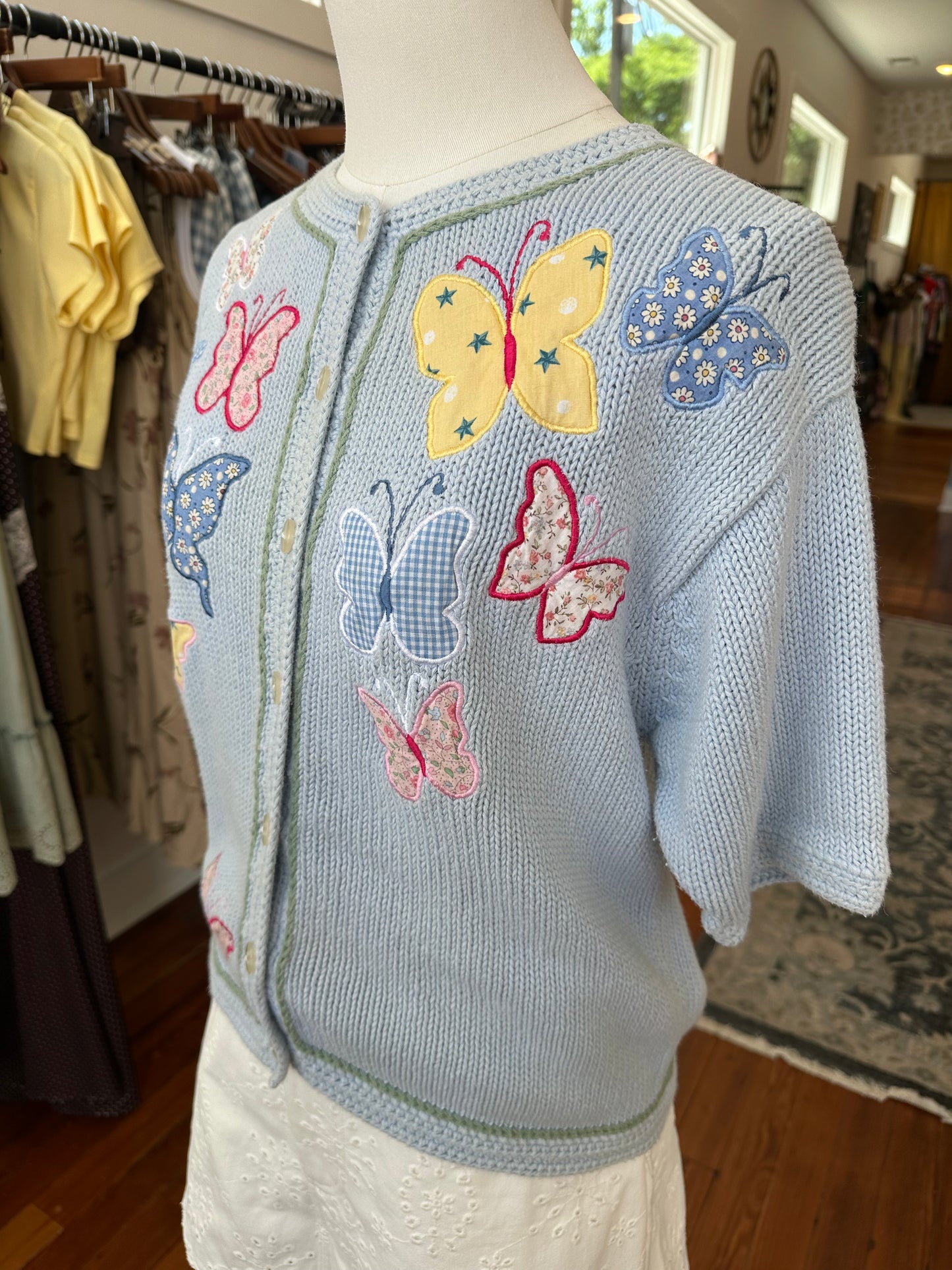 90's Quilted Butterfly Cardi - SMALL