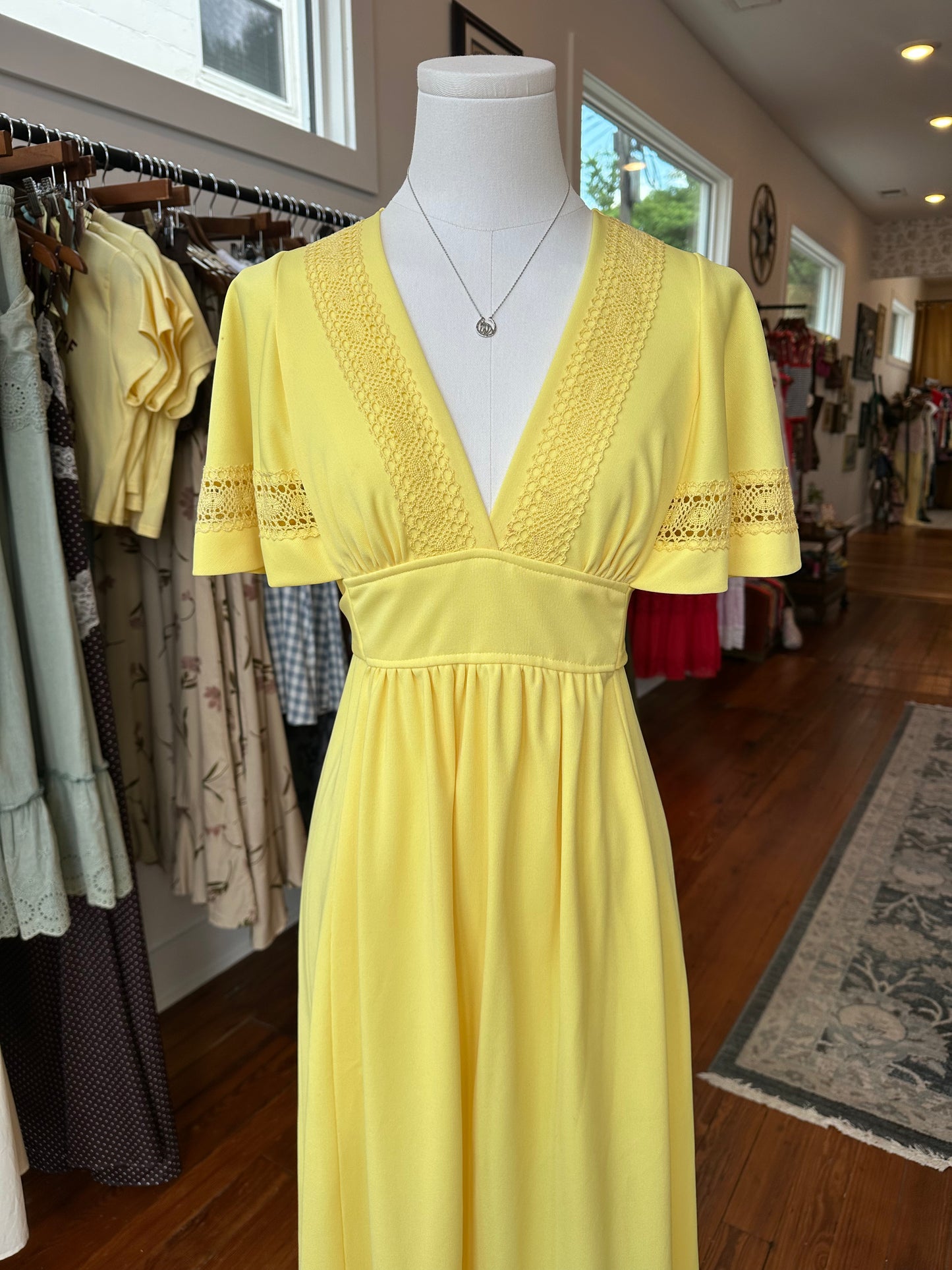 70's Yellow Crochet Maxi Dress - XS/SMALL