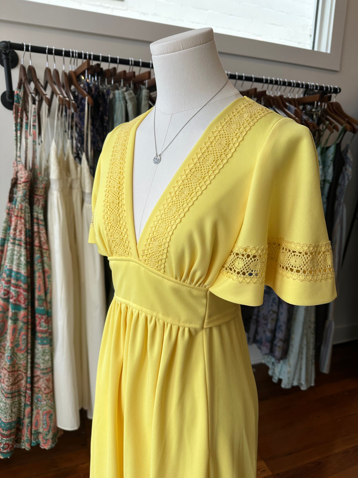 70's Yellow Crochet Maxi Dress - XS/SMALL