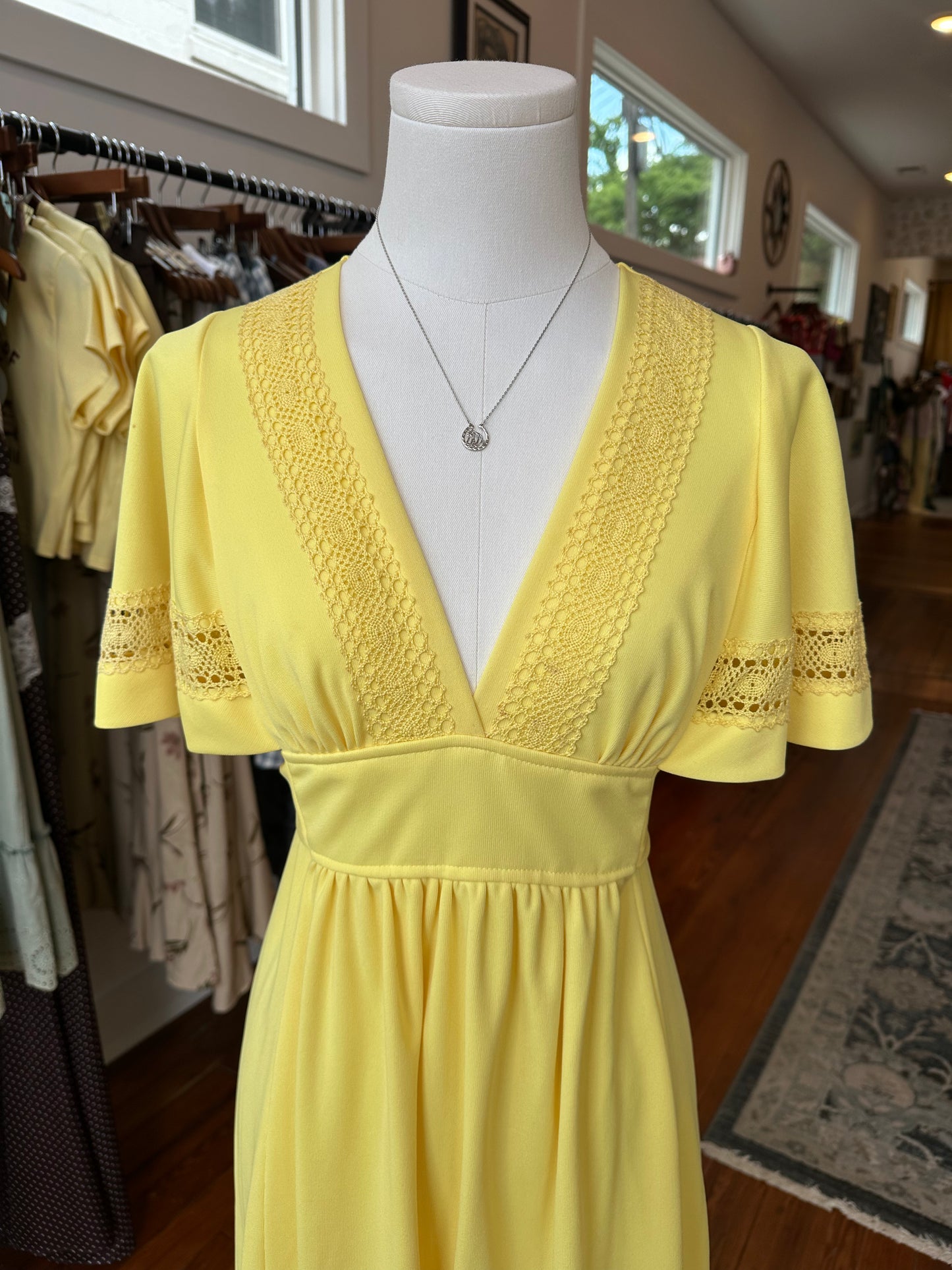70's Yellow Crochet Maxi Dress - XS/SMALL