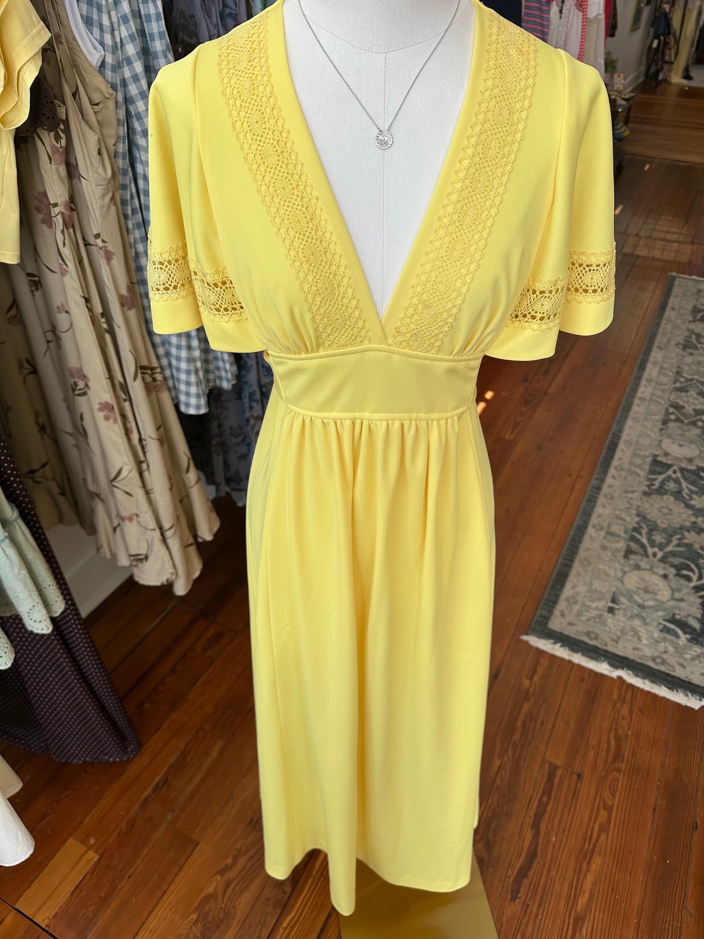 70's Yellow Crochet Maxi Dress - XS/SMALL