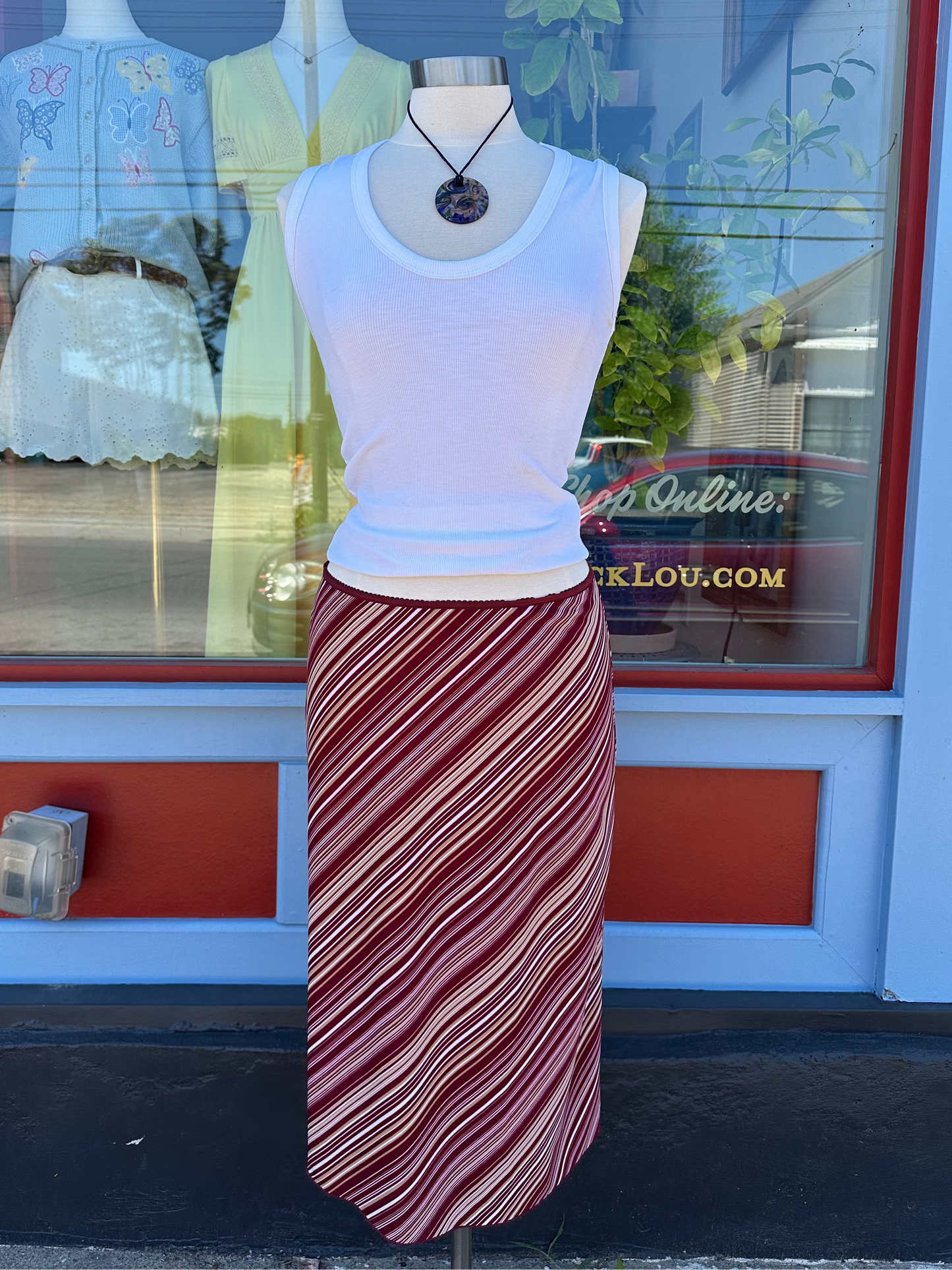 90's Cherry Striped Midi USA - MEDIUM